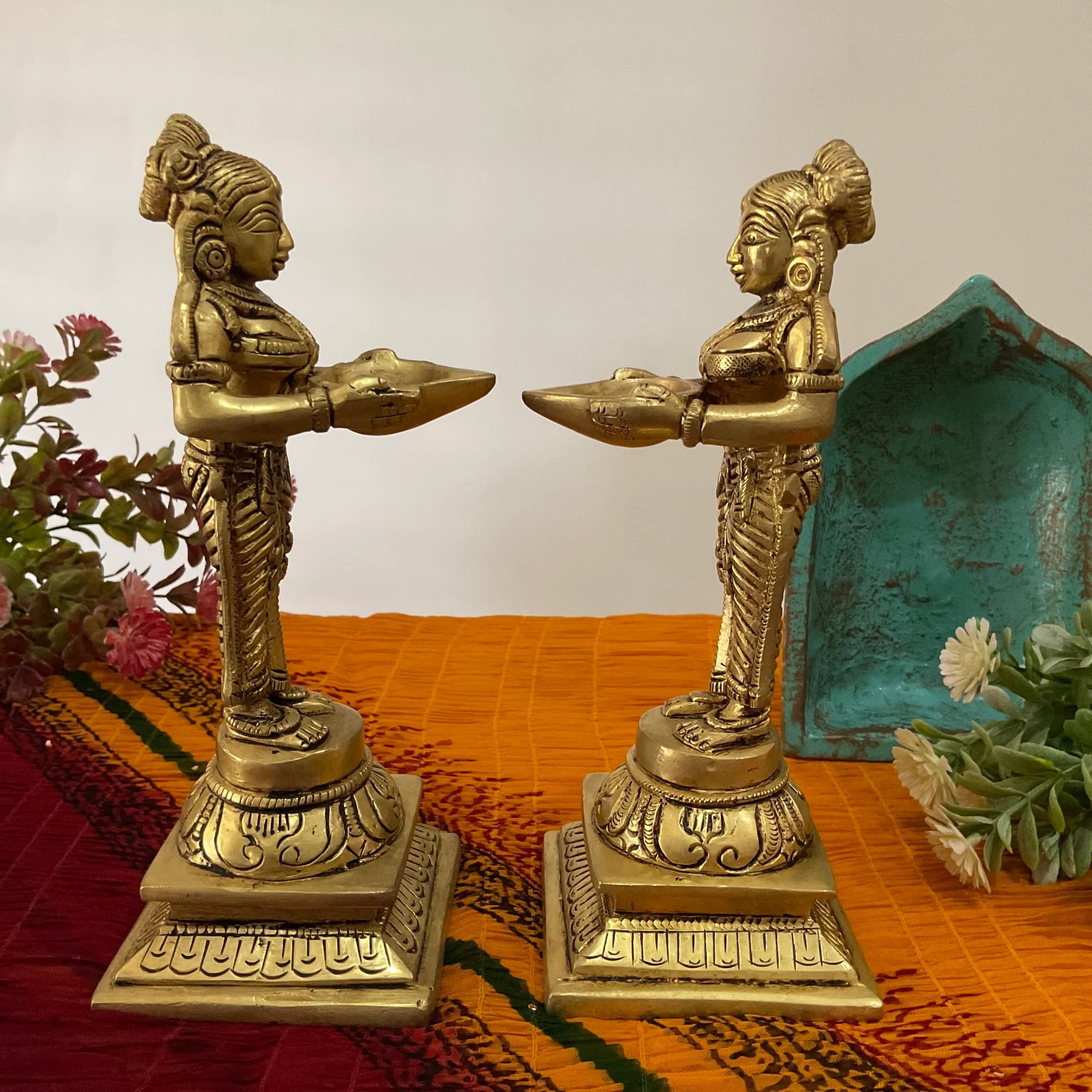 8 Inch Deep Lakshmi - Handmade Brass lamp - Decorative