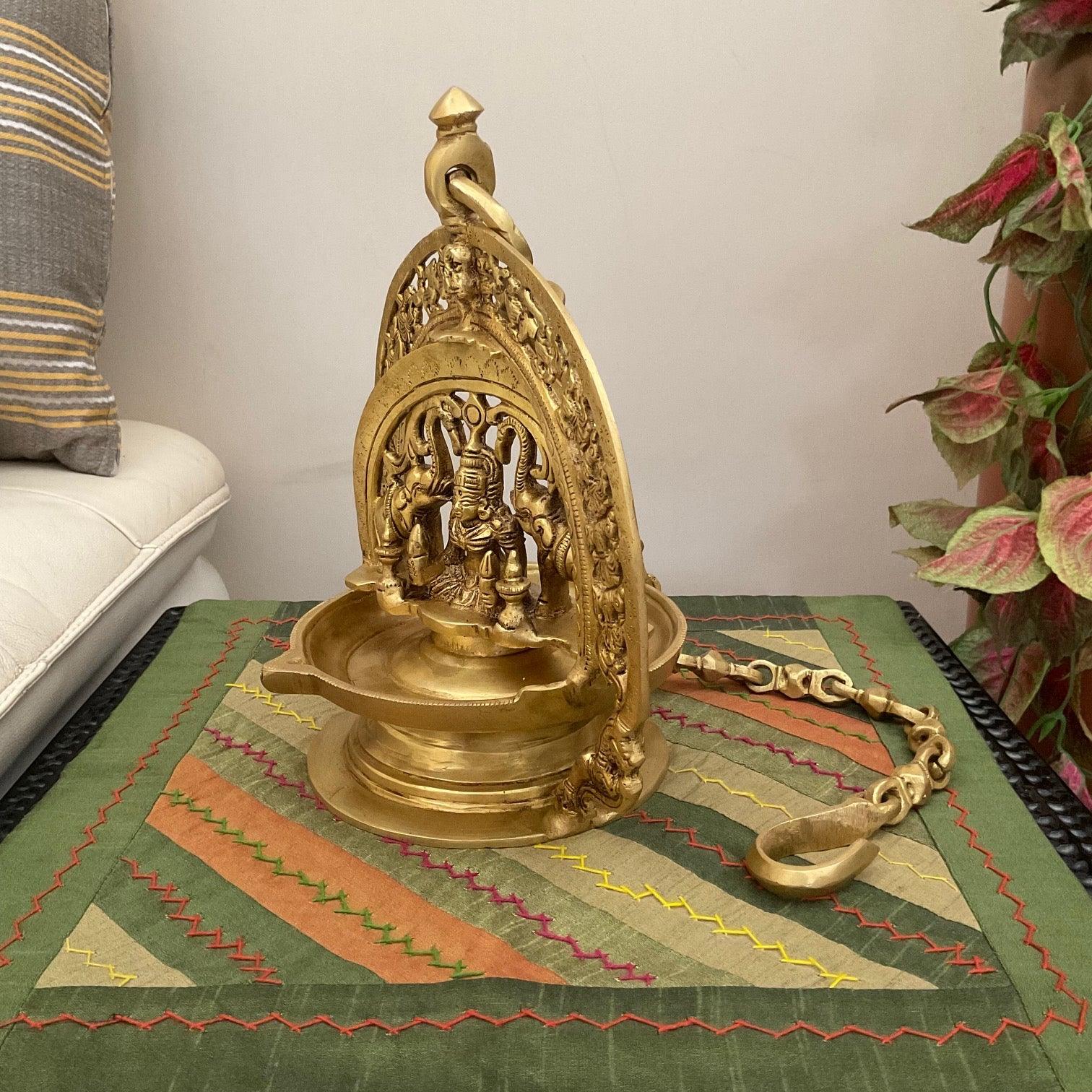 Gajalakshmi Hanging Diya For Pooja Room - Traditional Brass Lamp for Entrance Decor
