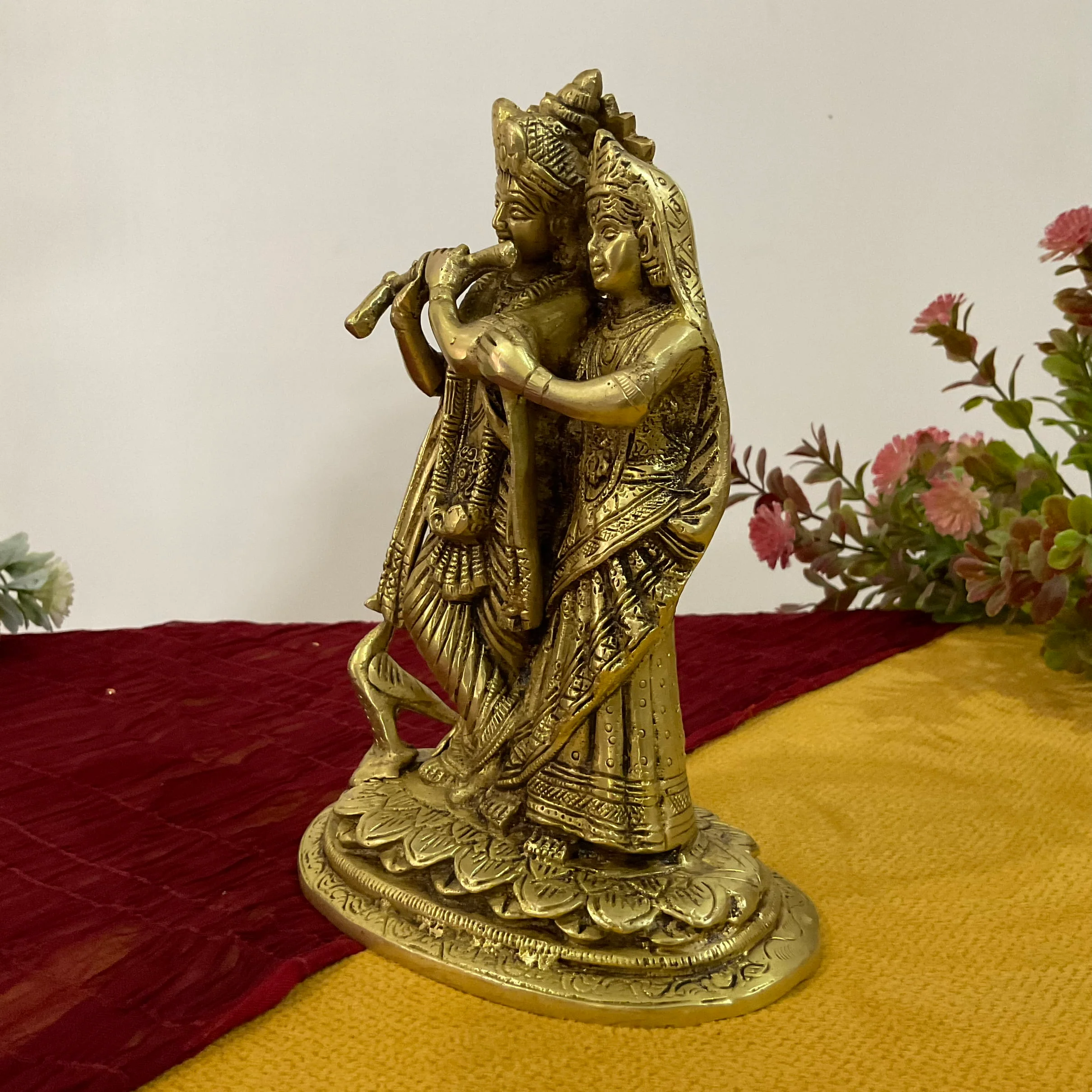 7.5 Inch Radha Krishna Decorative Brass Idol and Statue