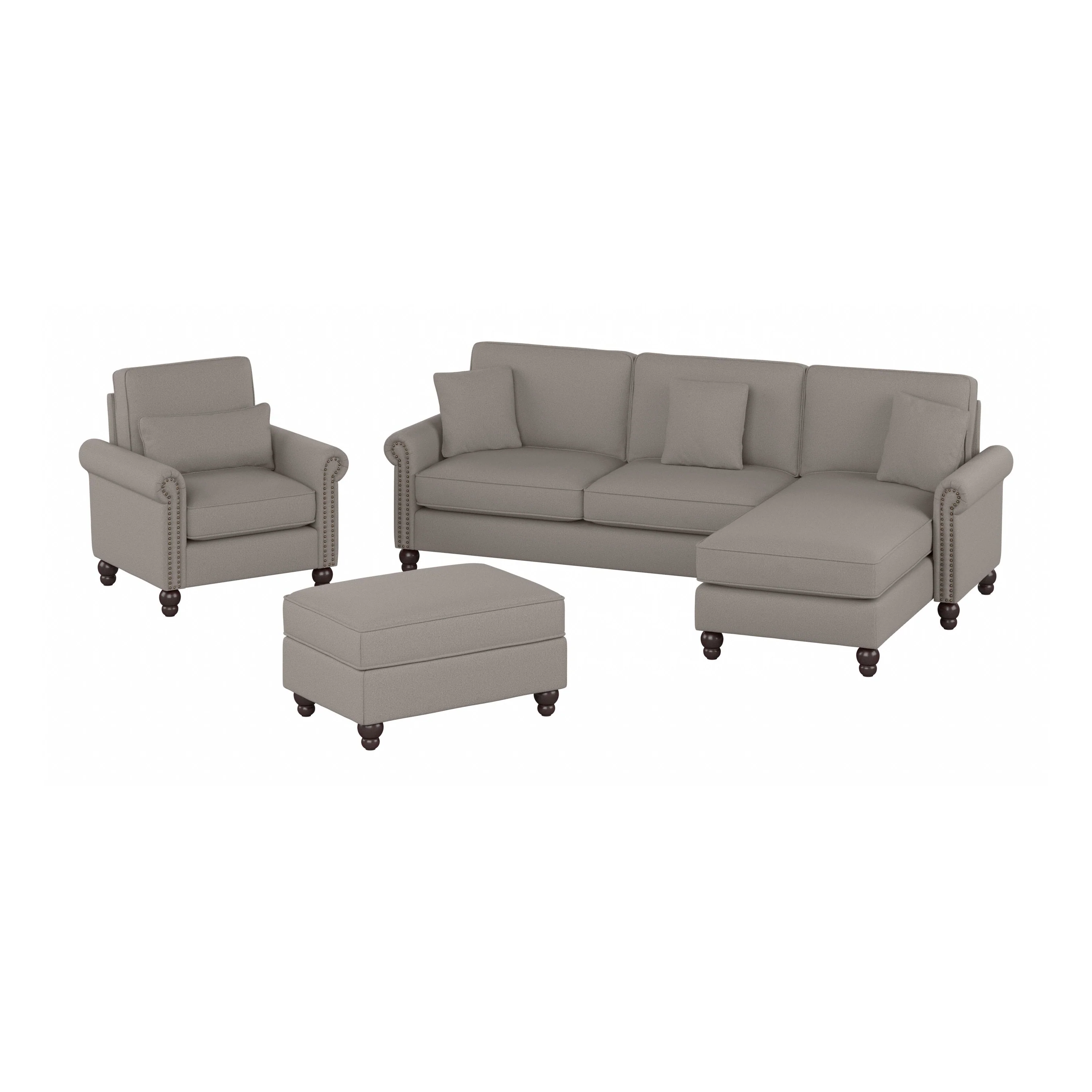 Coventry 102W Sectional Couch with Reversible Chaise Lounge, Accent Chair, and Ottoman