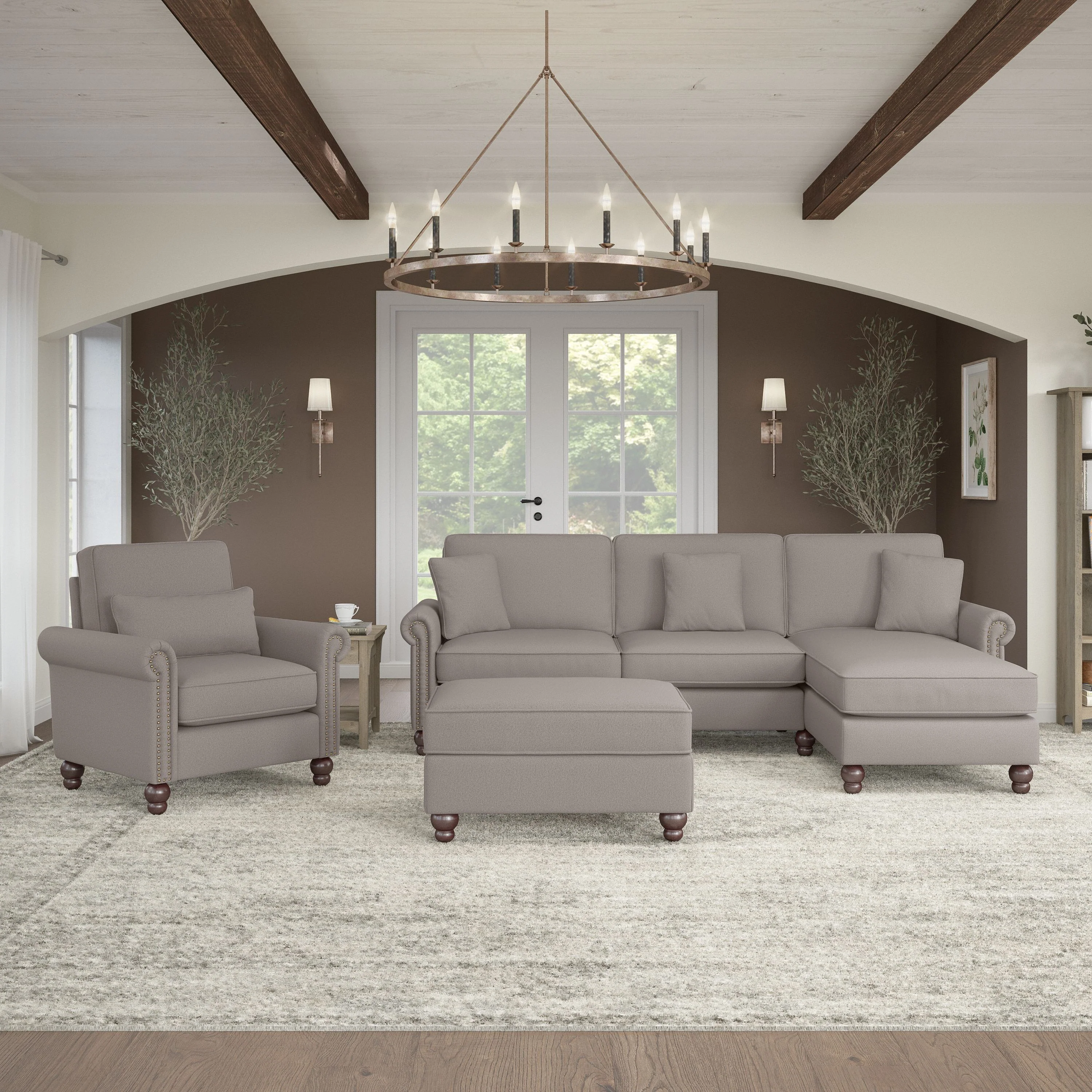 Coventry 102W Sectional Couch with Reversible Chaise Lounge, Accent Chair, and Ottoman