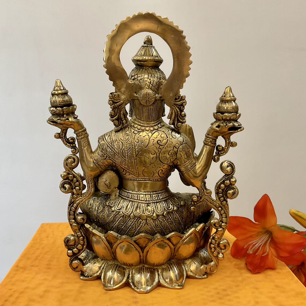 12.5 Inches Goddess Lakshmi Brass Idol, Pooja Statue