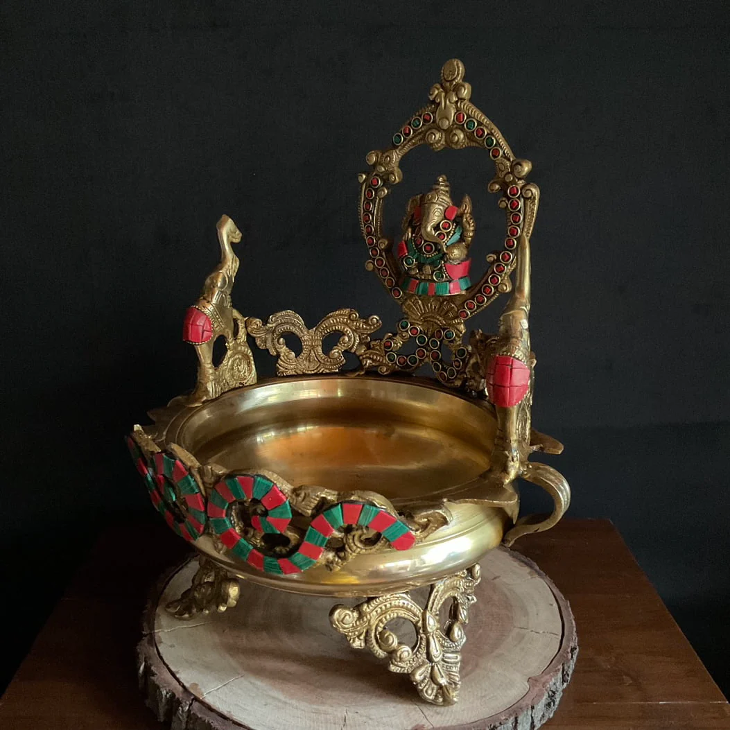 Ganpati Brass Urli Bowl For Home Decor, Pooja Setup Idea