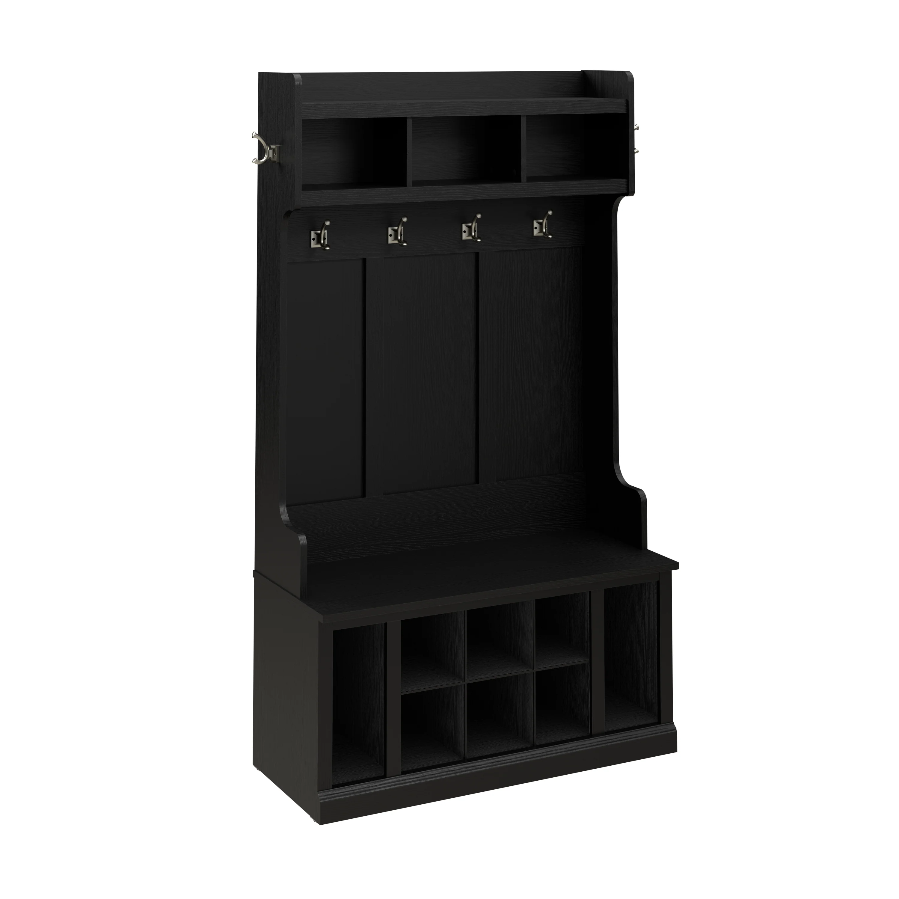 Woodland 40W Hall Tree and Shoe Storage Bench with Shelves