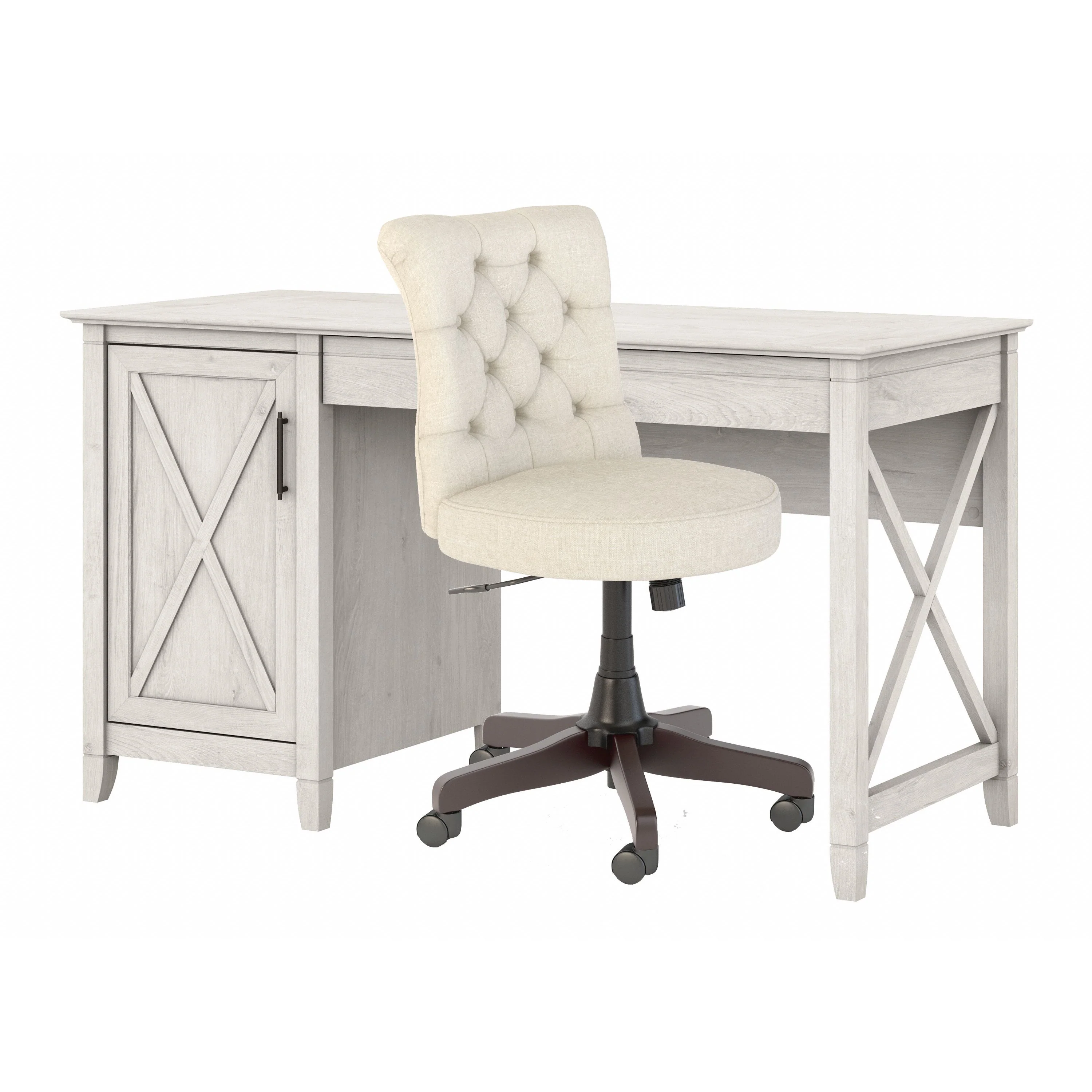 Key West 54W Computer Desk with Storage and Mid Back Tufted Office Chair