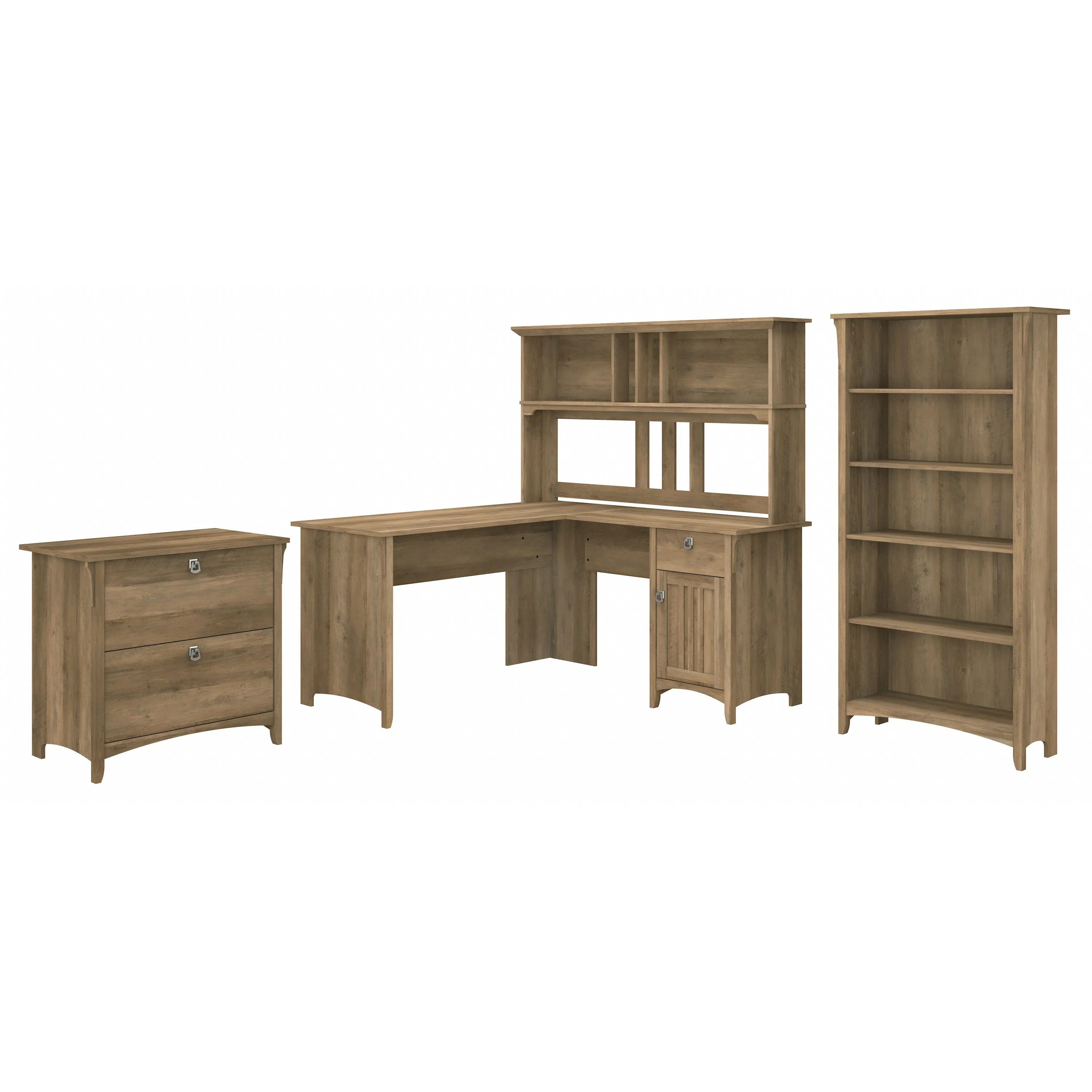 Salinas 60W L Shaped Desk with Hutch, Lateral File Cabinet and 5 Shelf Bookcase