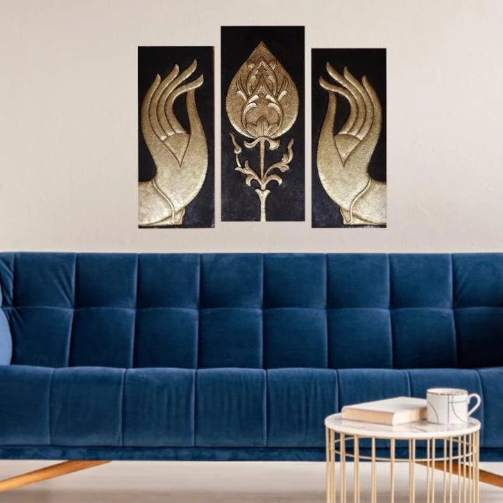 Buddha Hand and Lotus Bud Brass Wall Hanging