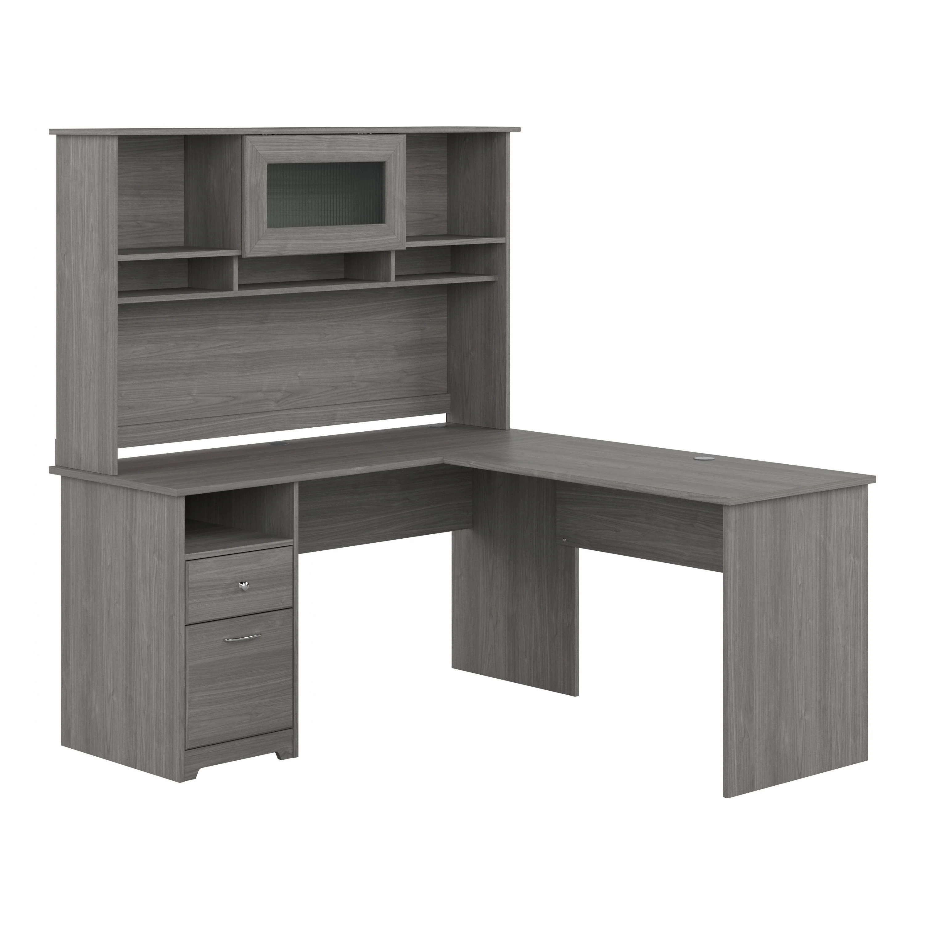Cabot 60W L Shaped Computer Desk with Hutch and Drawers