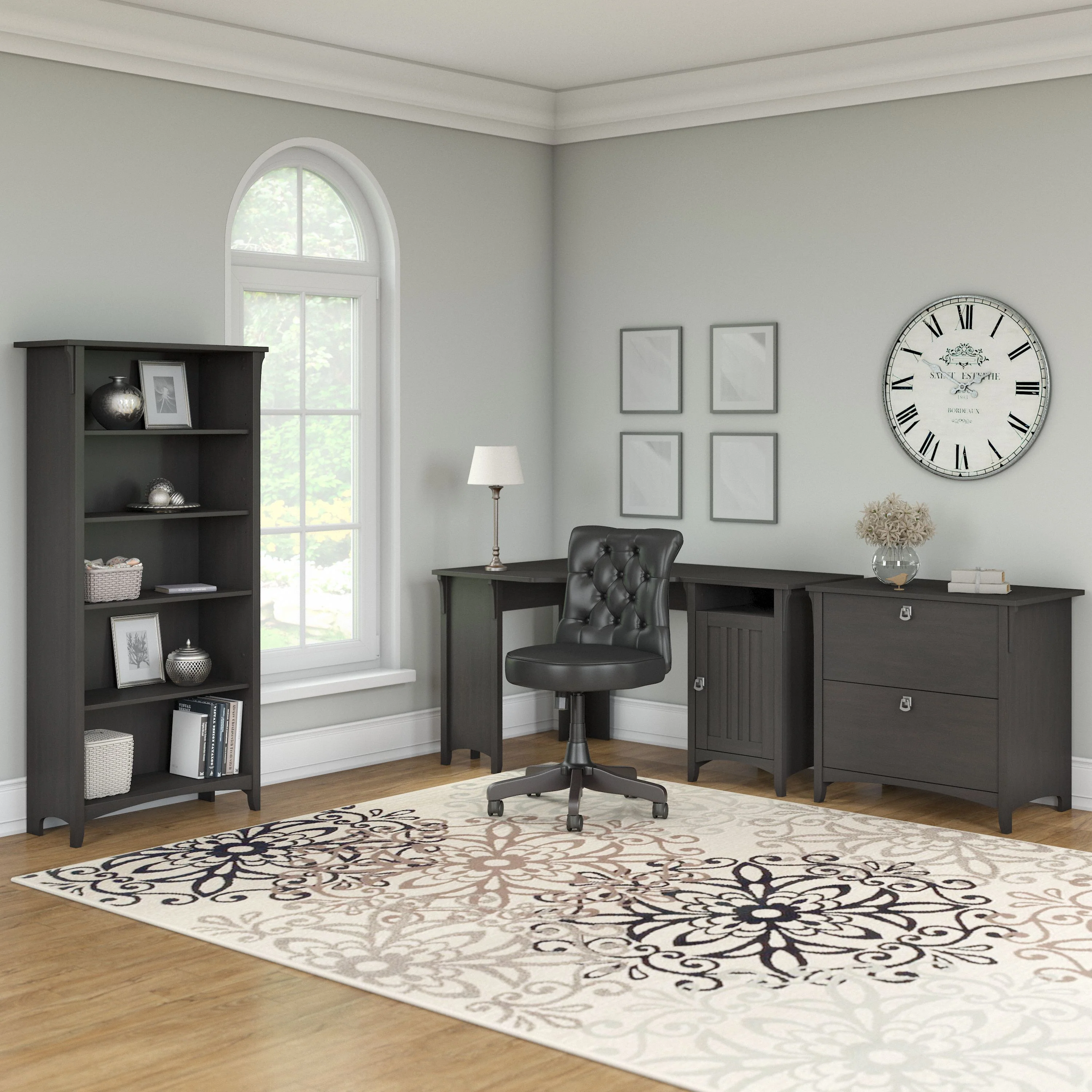 Salinas 55W Corner Desk with Lateral File Cabinet and 5 Shelf Bookcase