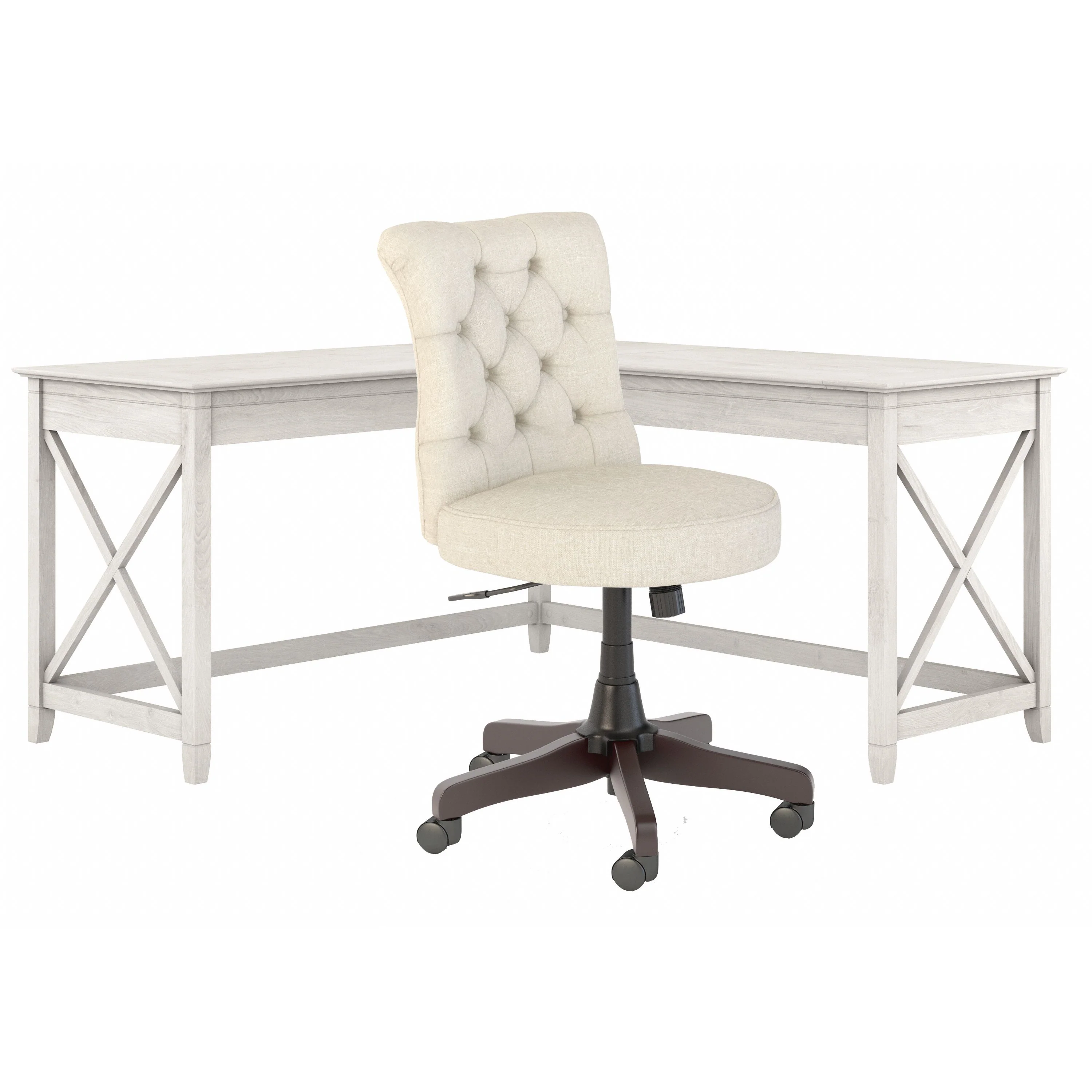 Key West 60W L Shaped Desk with Mid Back Tufted Office Chair