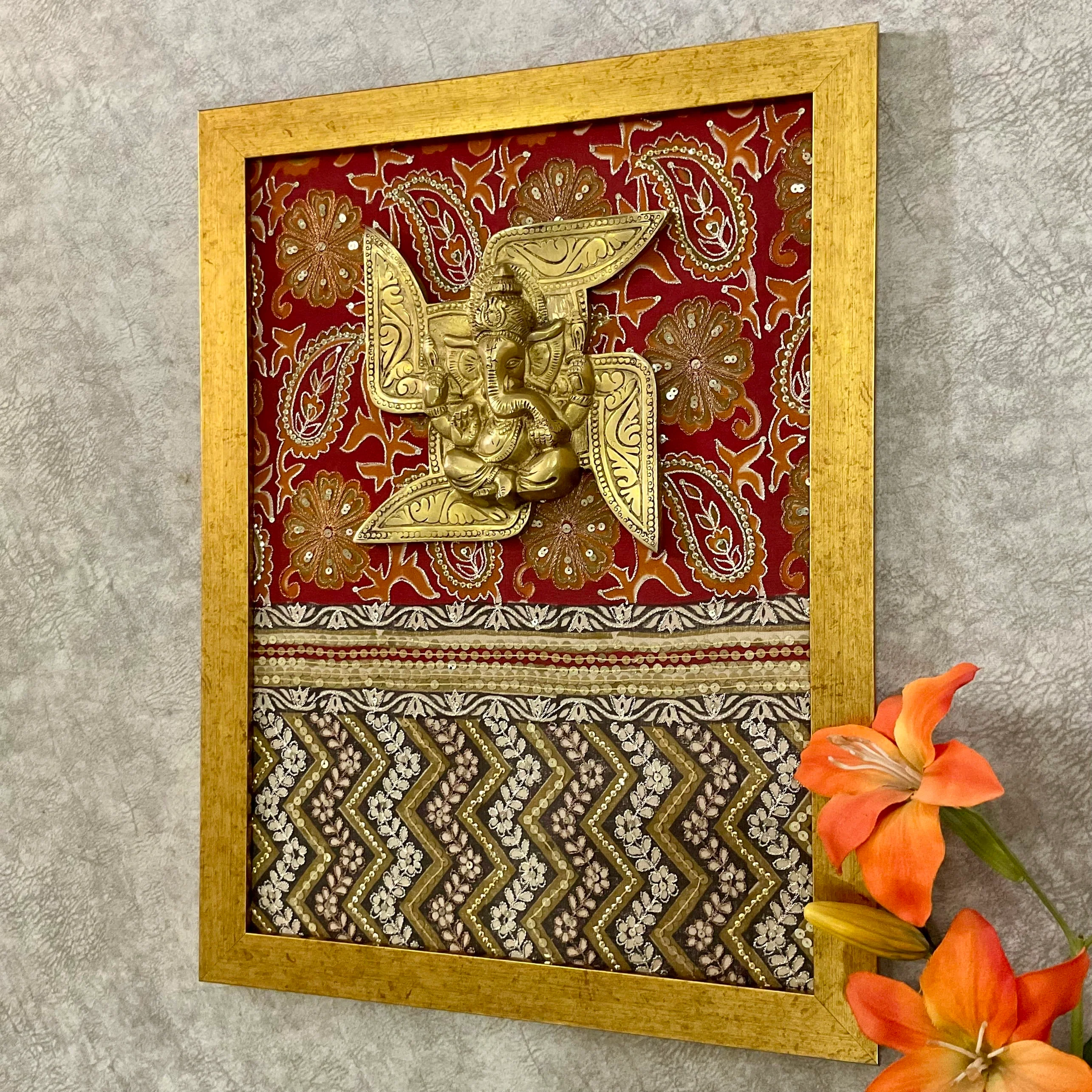 Swastik Brass Ganesha Framed Divine Wall Hanging
