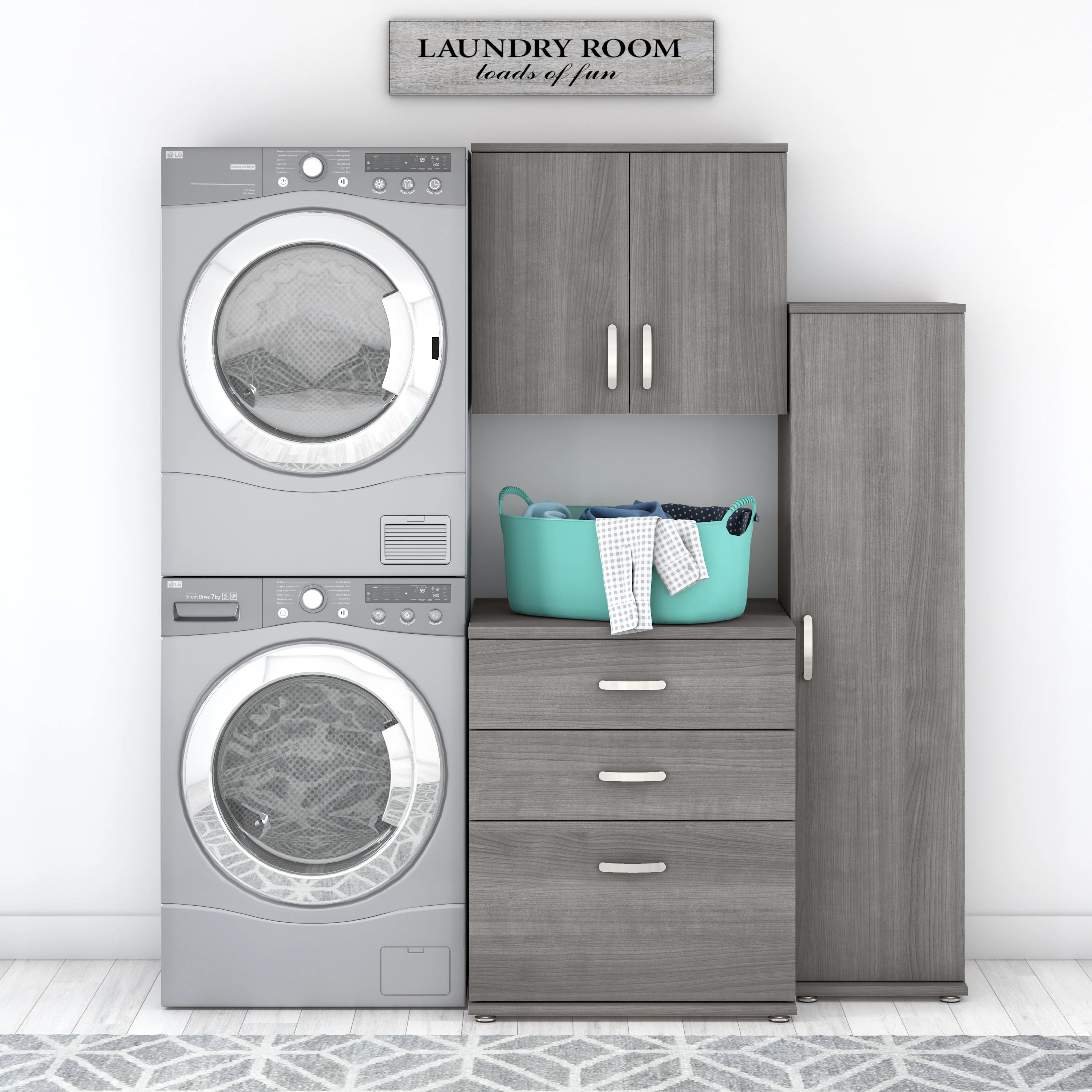 Universal 3 Piece Modular Laundry Room Storage Set with Floor and Wall Cabinets