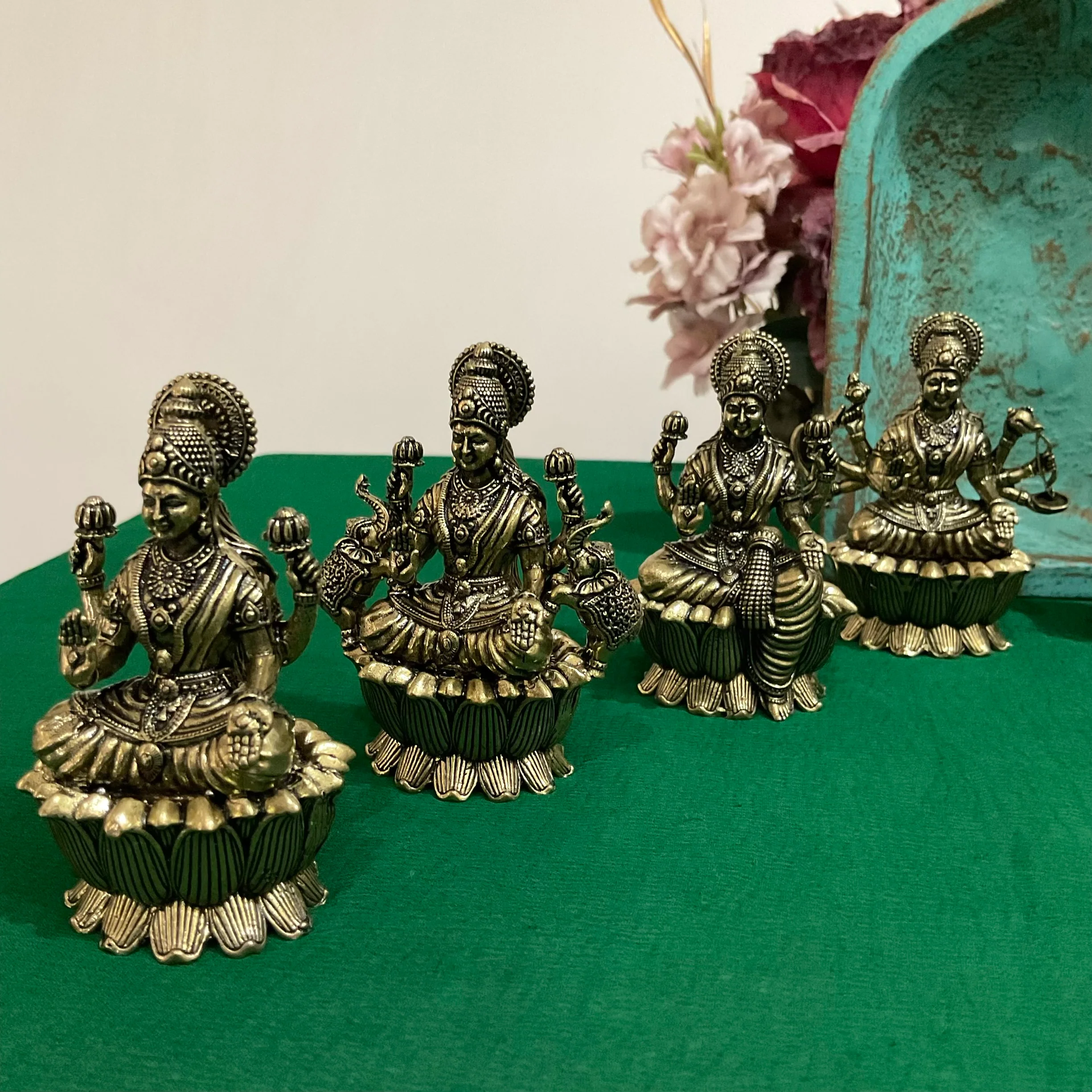 3 Inch Ashtalakshmi Brass Idol - Lightweight Brass Decorative Figurine