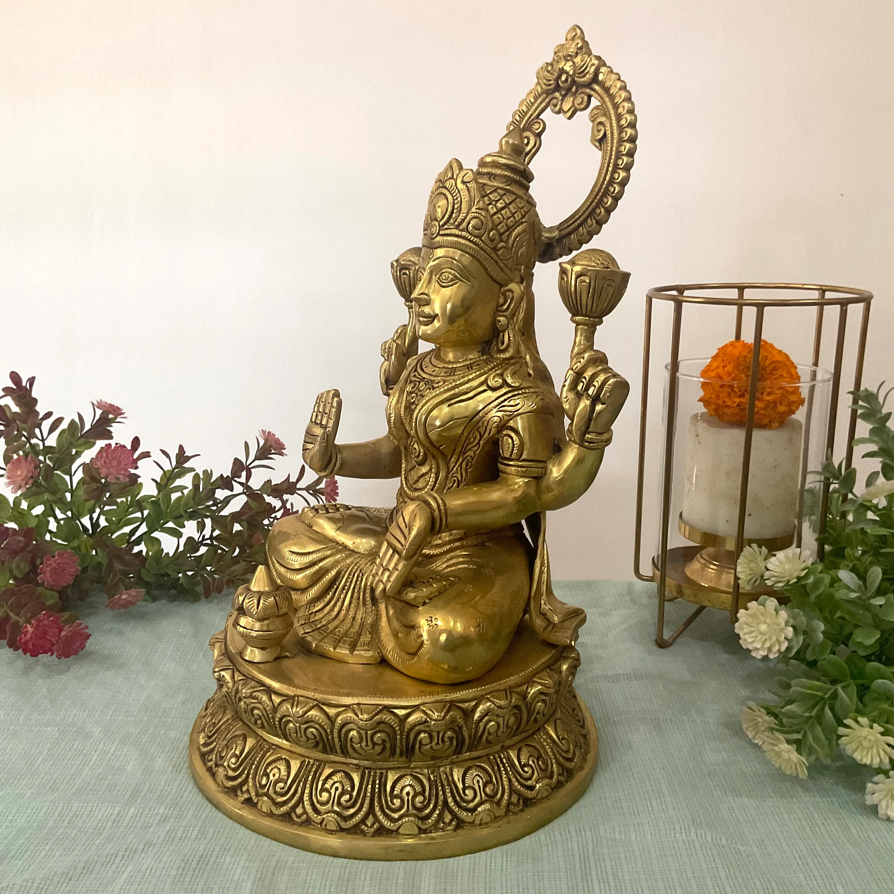 14 Inch Goddess Lakshmi Brass Idol - Goddess of Fortune, Wealth, Prosperity - Pooja Statue
