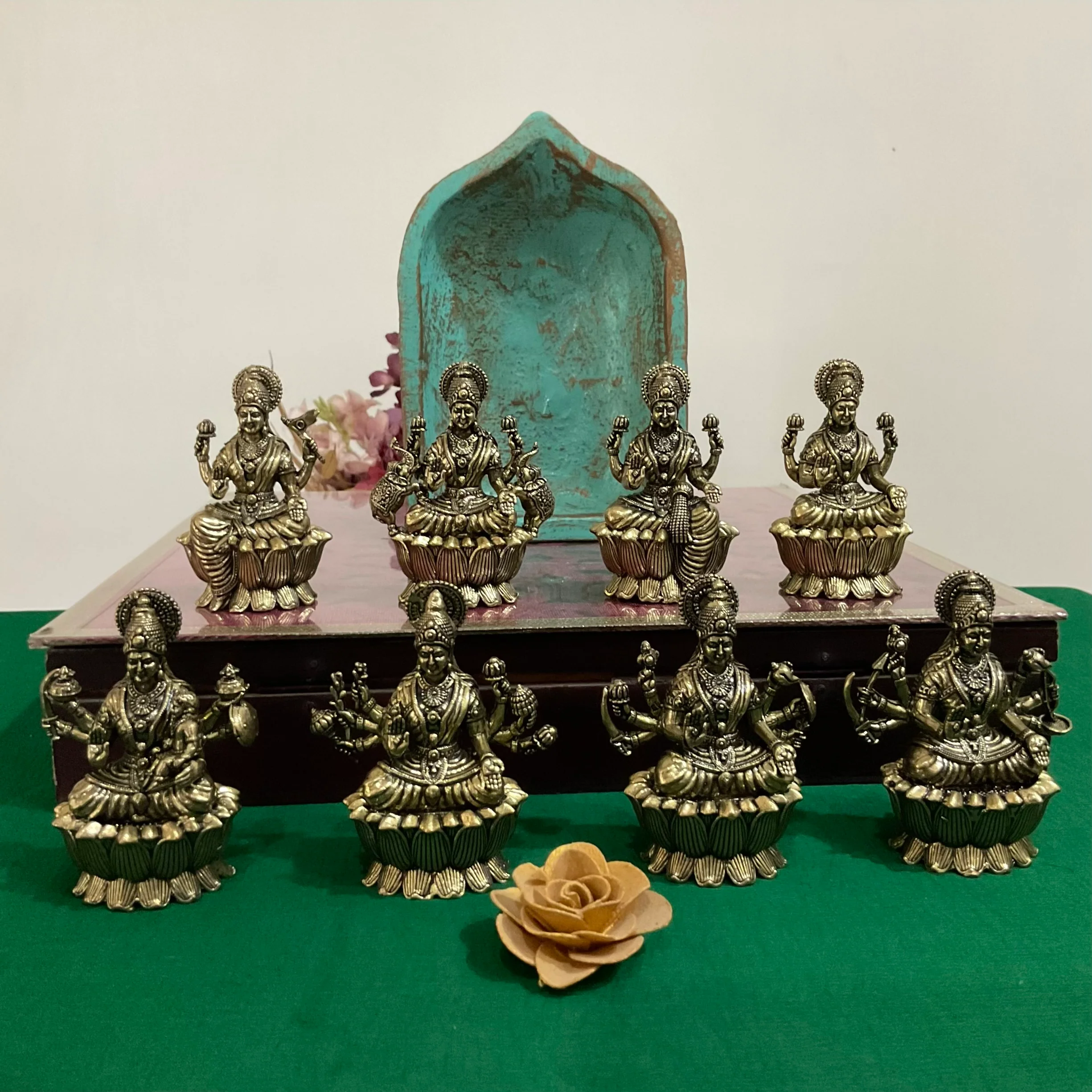 3 Inch Ashtalakshmi Brass Idol - Lightweight Brass Decorative Figurine