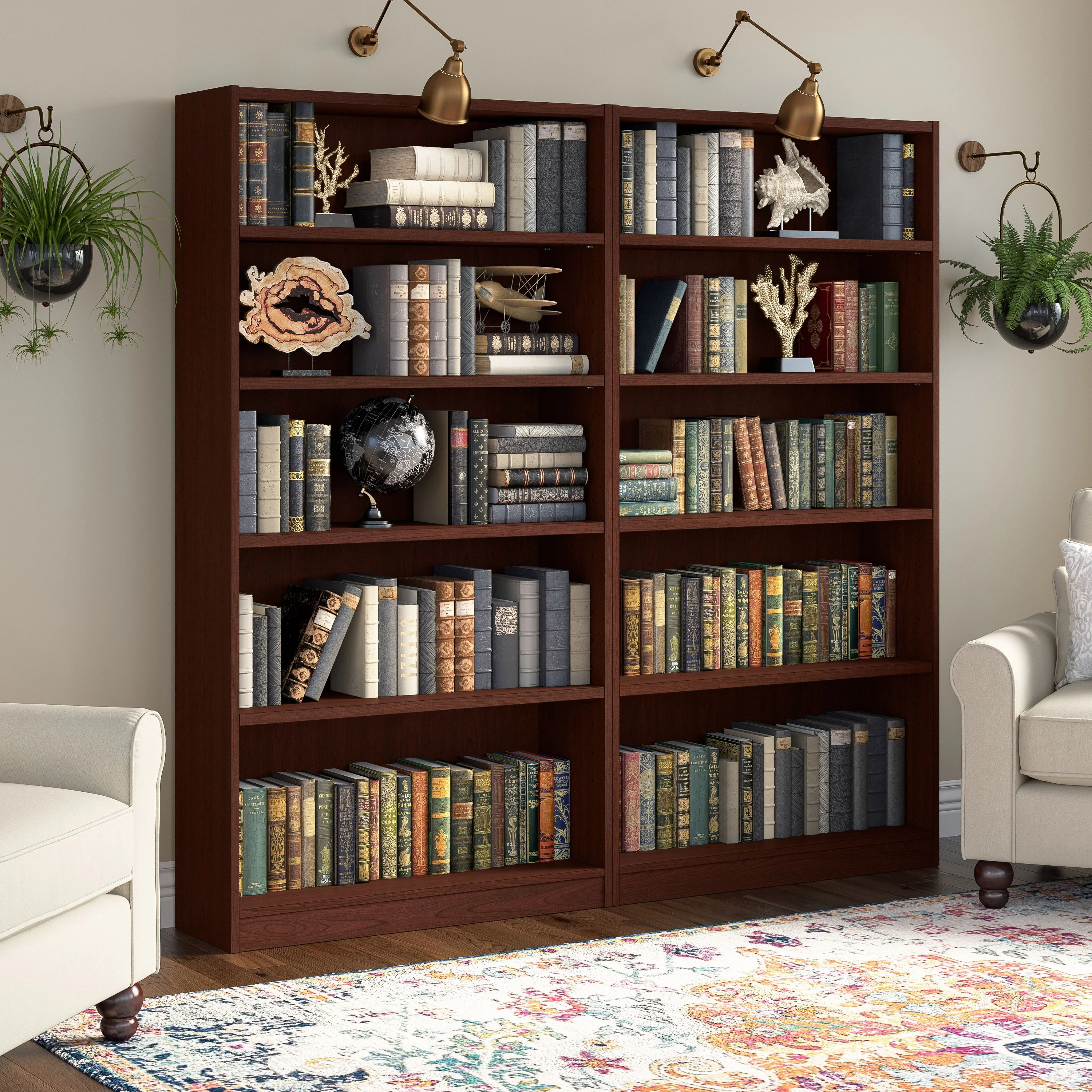 Universal Tall 5 Shelf Bookcase - Set of 2