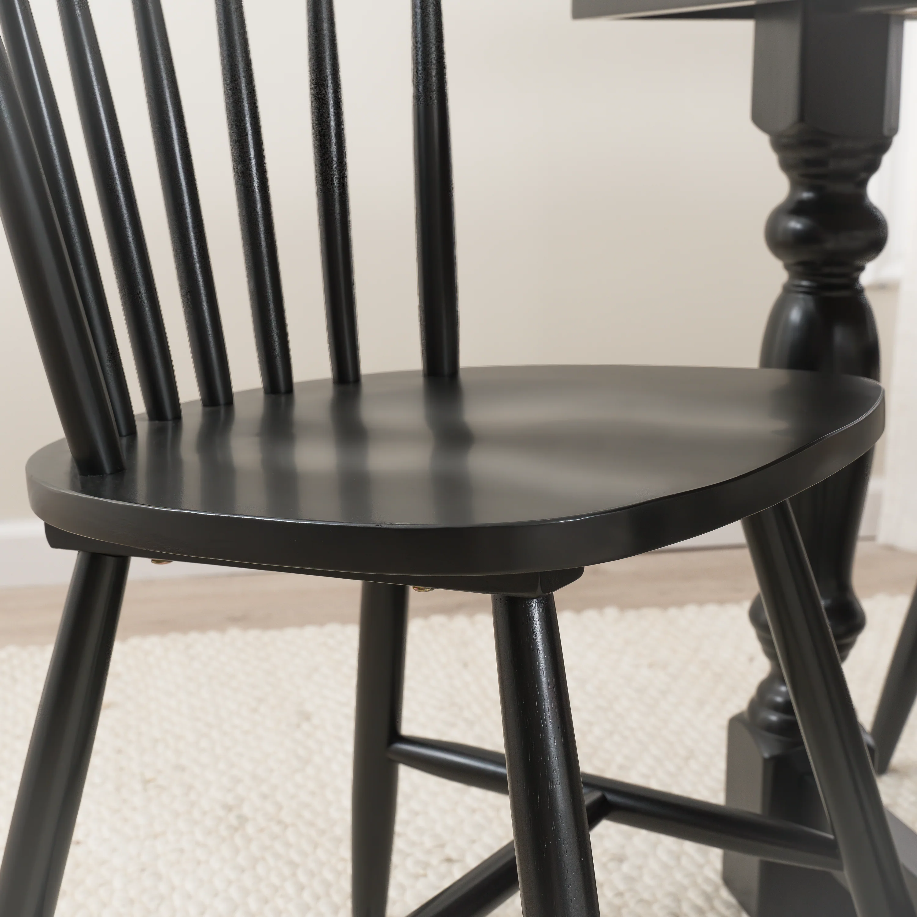 West End 45W Round Trestle Dining Table with 4 High Back Spindle Dining Chairs