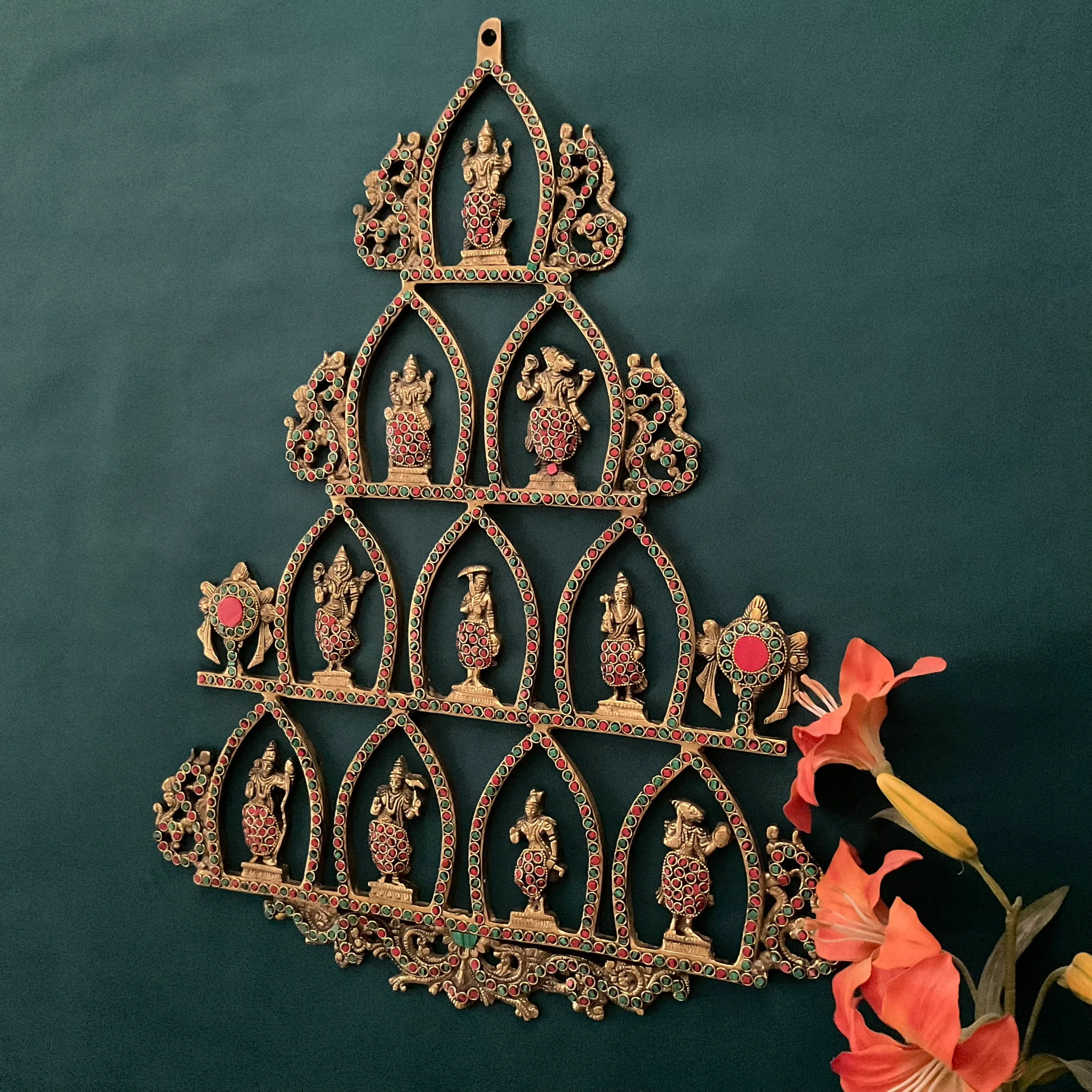 Lord Vishnu Dashavatar Brass Stonework Divine Wall Hanging