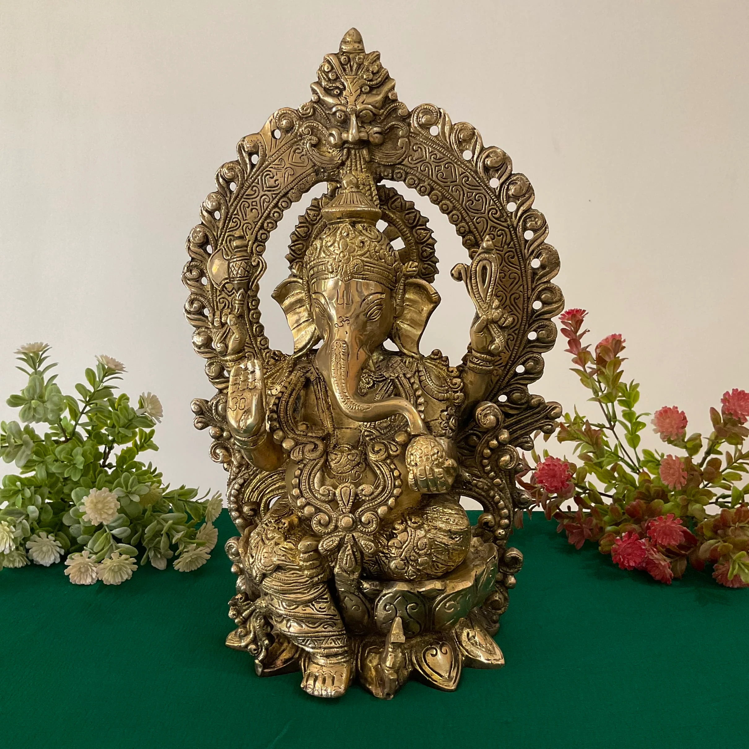 Ganesha Statue, 15 Inch Brass Idol - Ganpati Murthi for Home Decor - Housewarming Gift