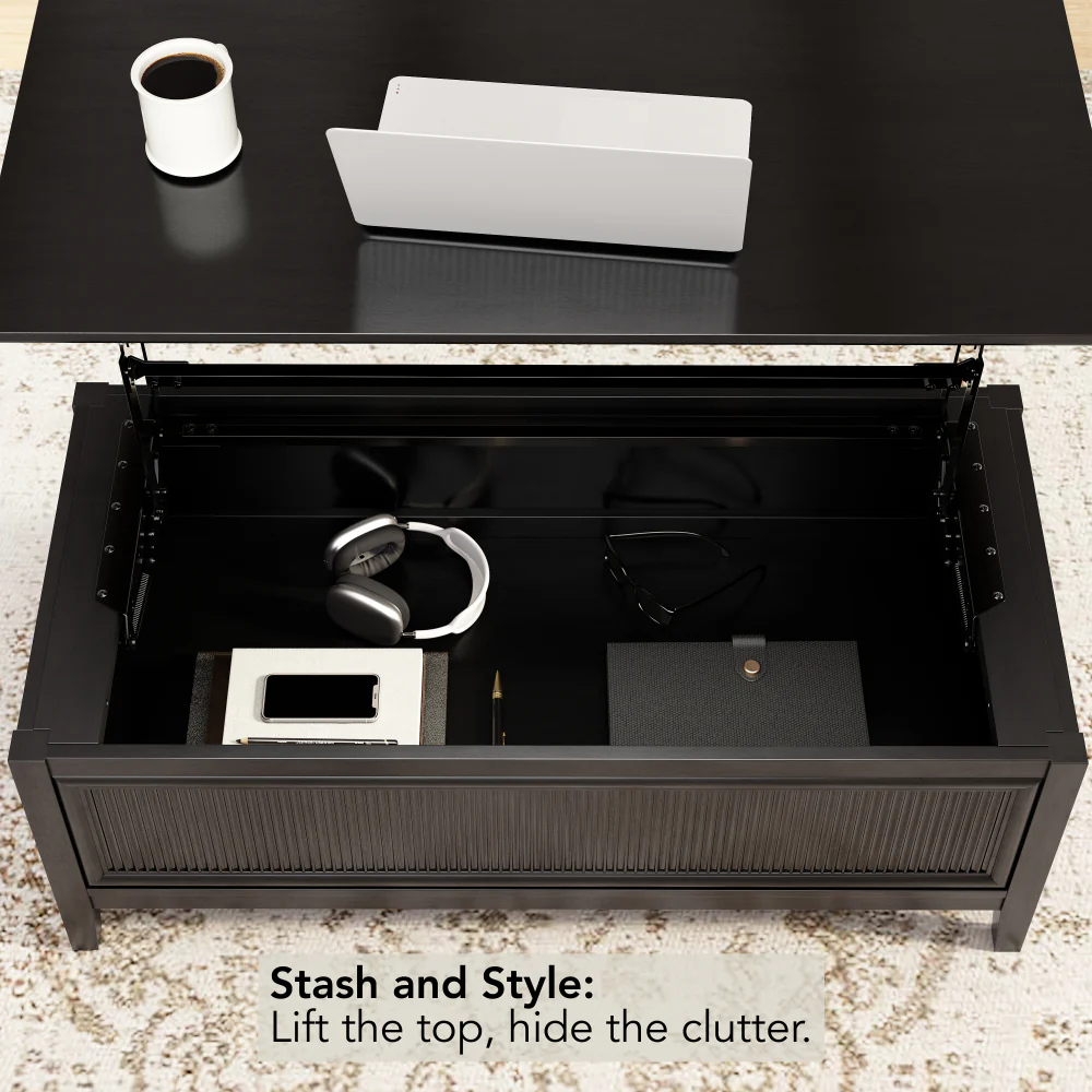 Bush Home Camille 47W Fluted Lift Top Coffee Table with Storage