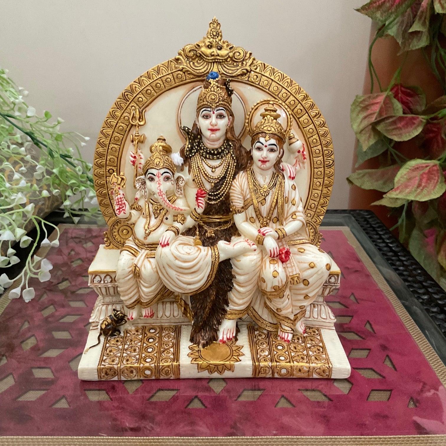 Shiv Parivar Marble Dust & Resin Idol -  Hindu God Statue - Decorative Murti