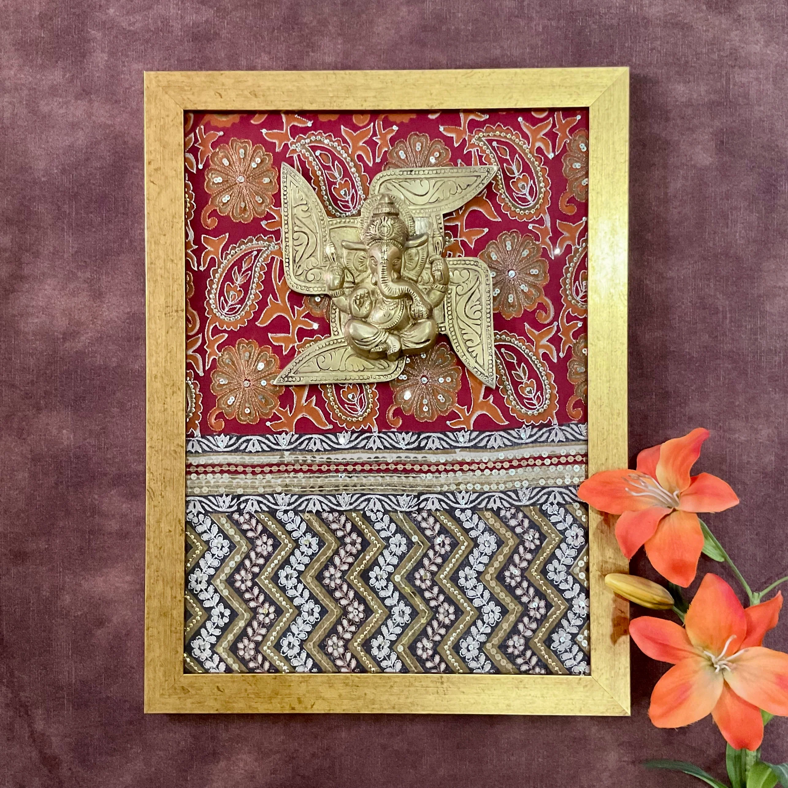 Swastik Brass Ganesha Framed Divine Wall Hanging