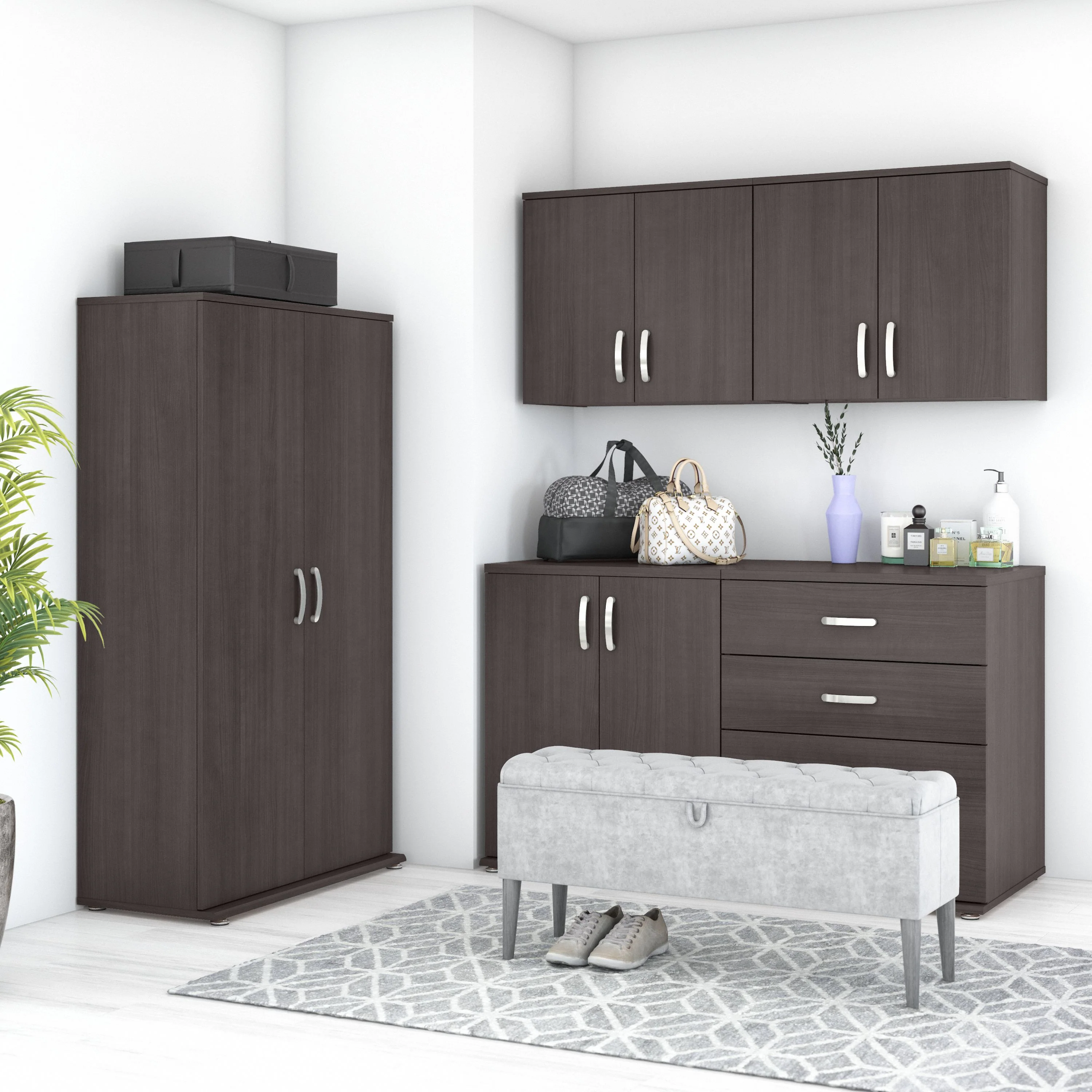 Universal 5 Piece Modular Closet Storage Set with Floor and Wall Cabinets
