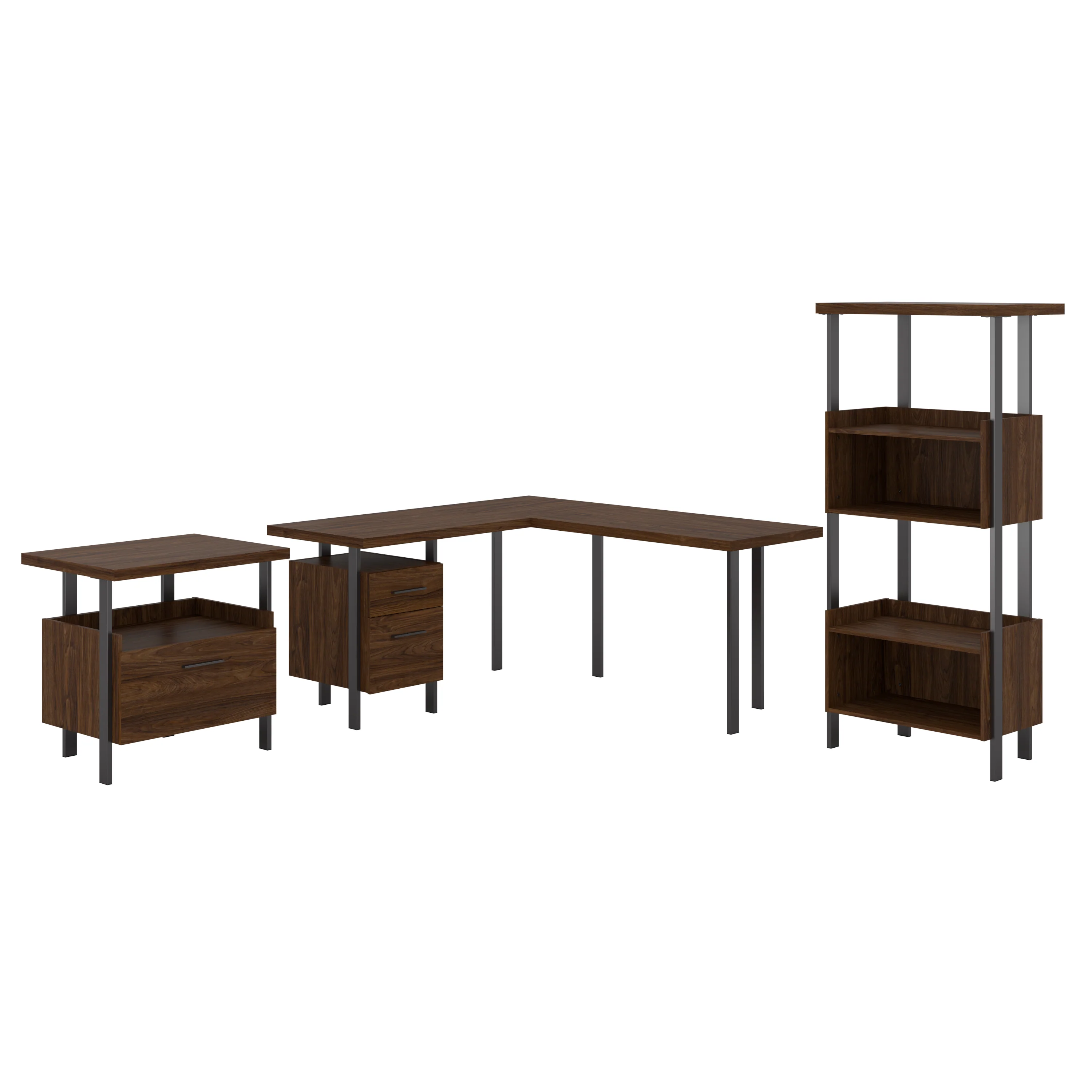 Architect 60W L Shaped Desk with Lateral File Cabinet and 4 Shelf Bookcase