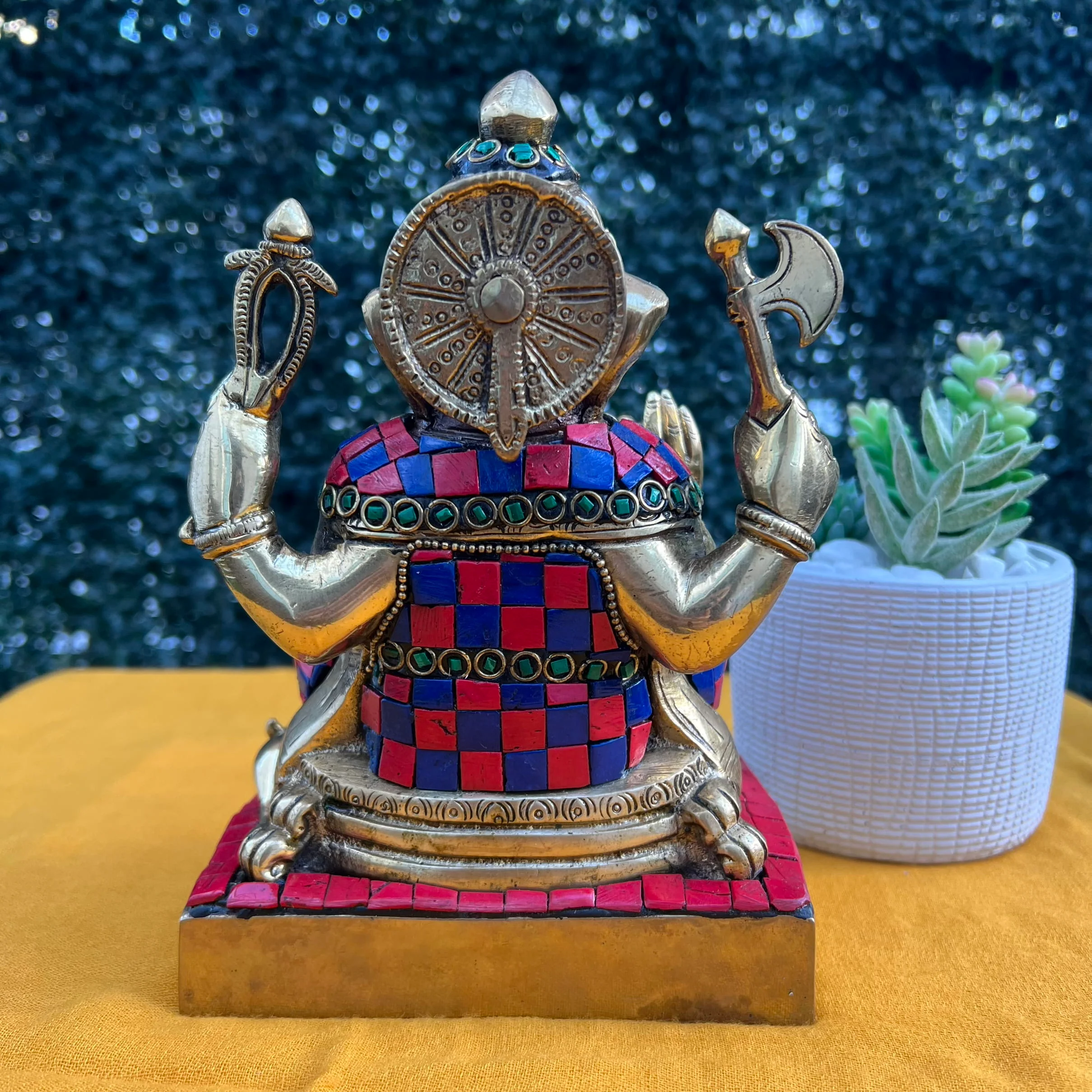 8 Inches Lord Ganesh Brass Idol - handcrafted Stonework - Ganpati Decorative Statue for Home Decor - Housewarming Gift