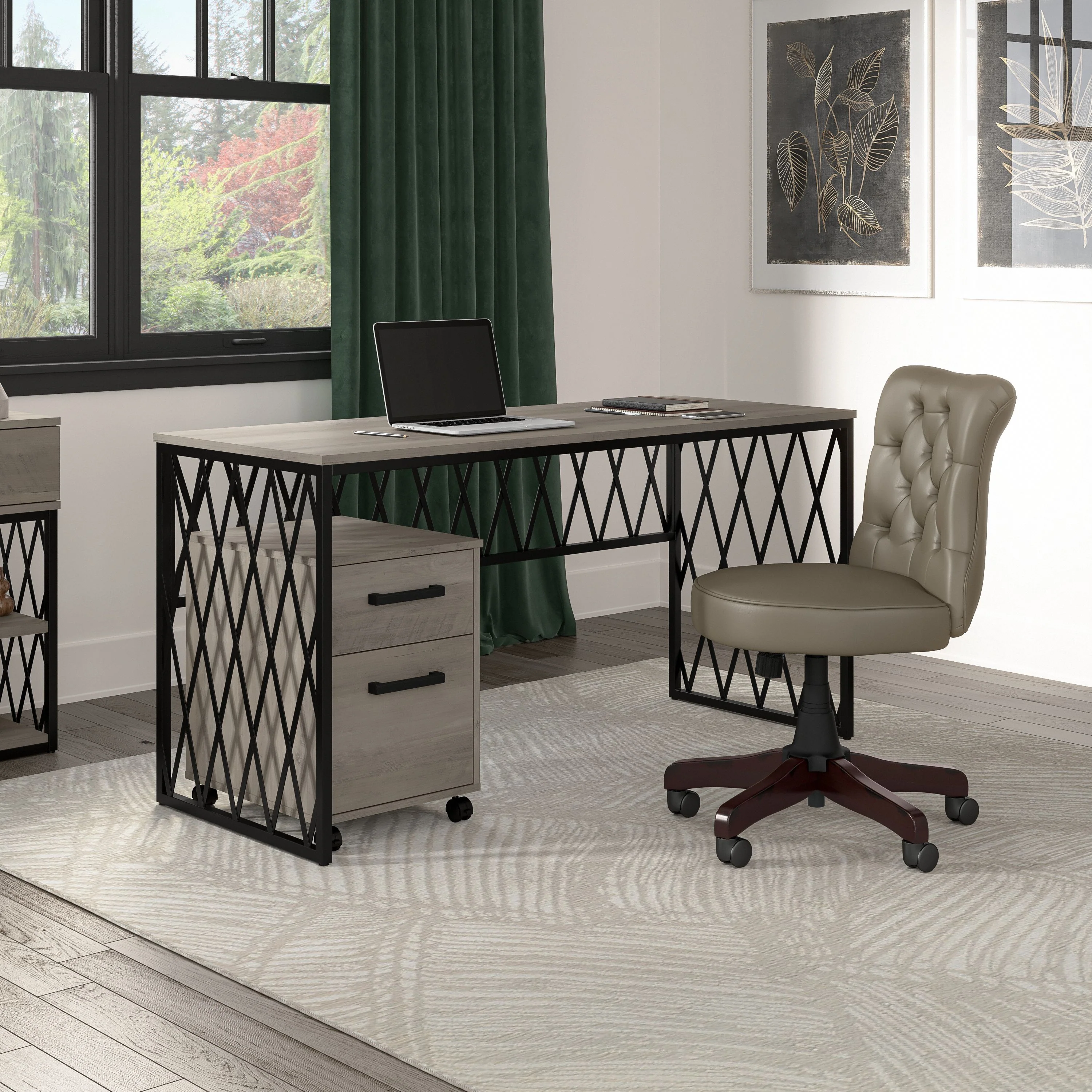 City Park 60W Industrial Writing Desk with Mobile File Cabinet