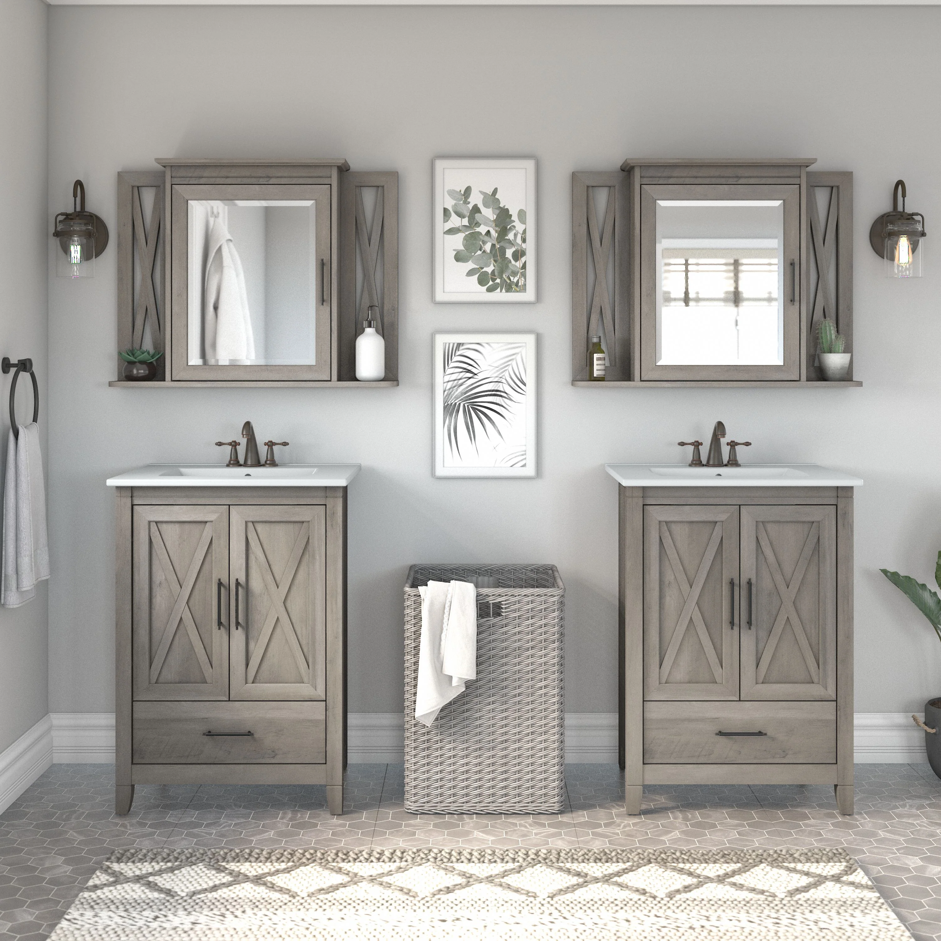 Key West 48W Double Vanity Set with Sinks and Medicine Cabinets