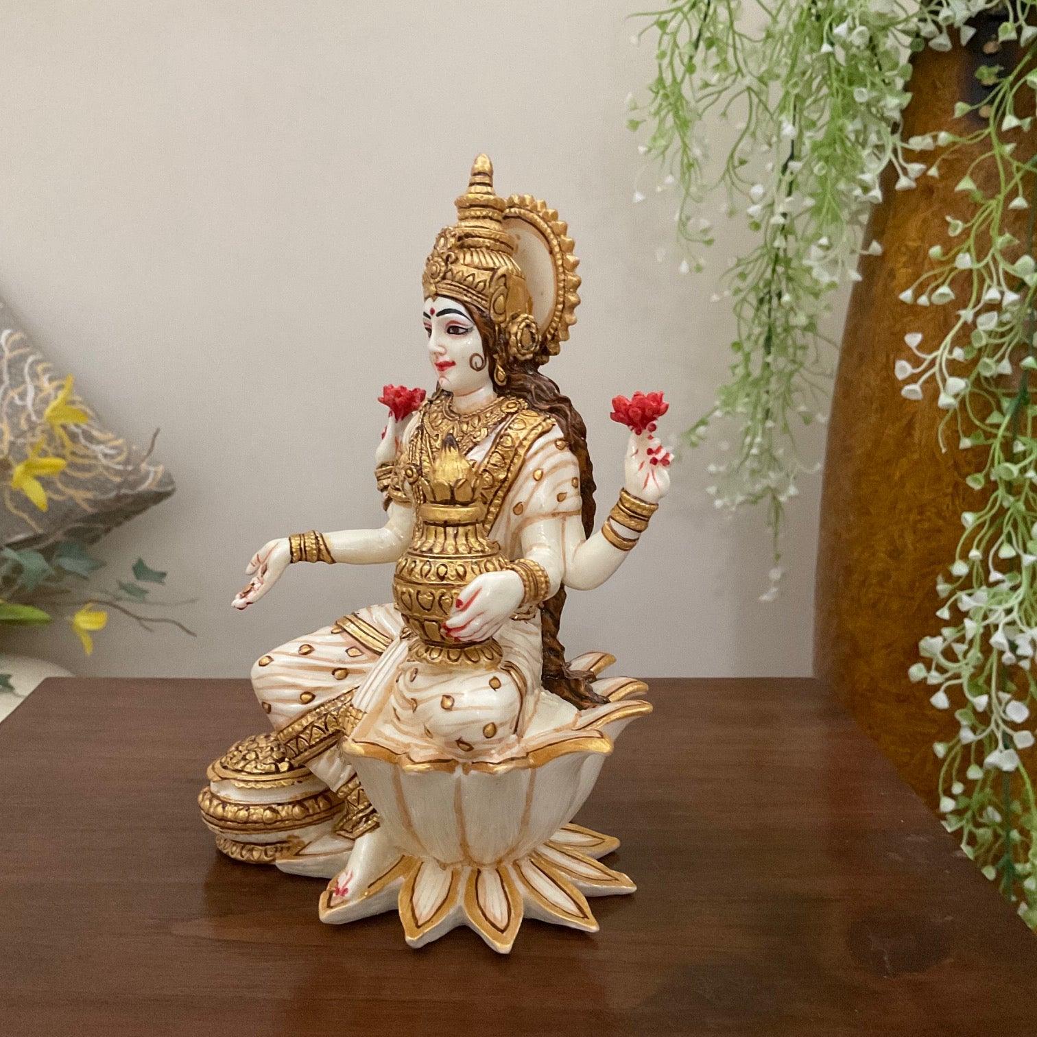 7 Inches Goddess Lakshmi Marble Dust & Resin Idol -  Laxmi Statue Figurine