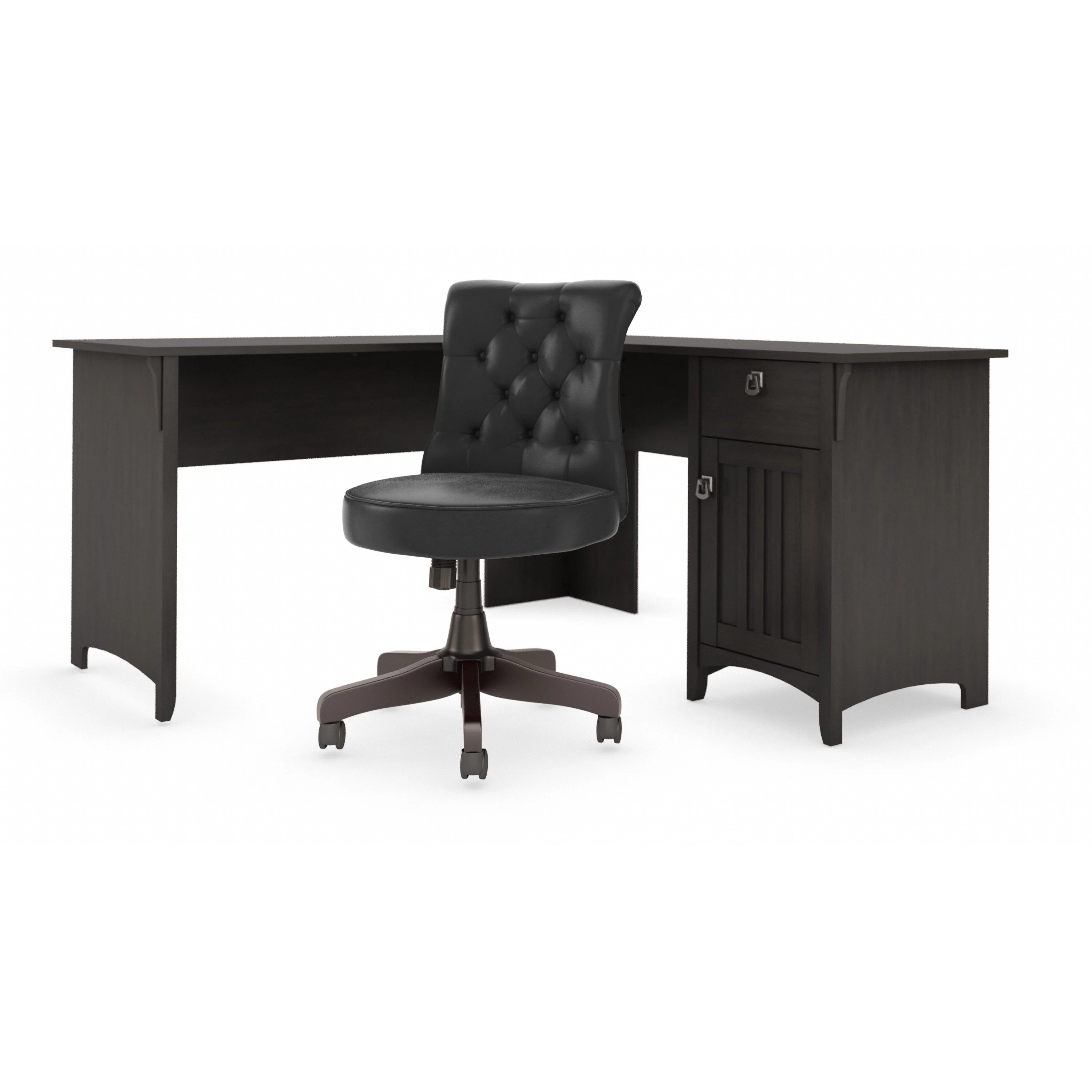 Salinas 60W L Shaped Desk with Mid Back Tufted Office Chair