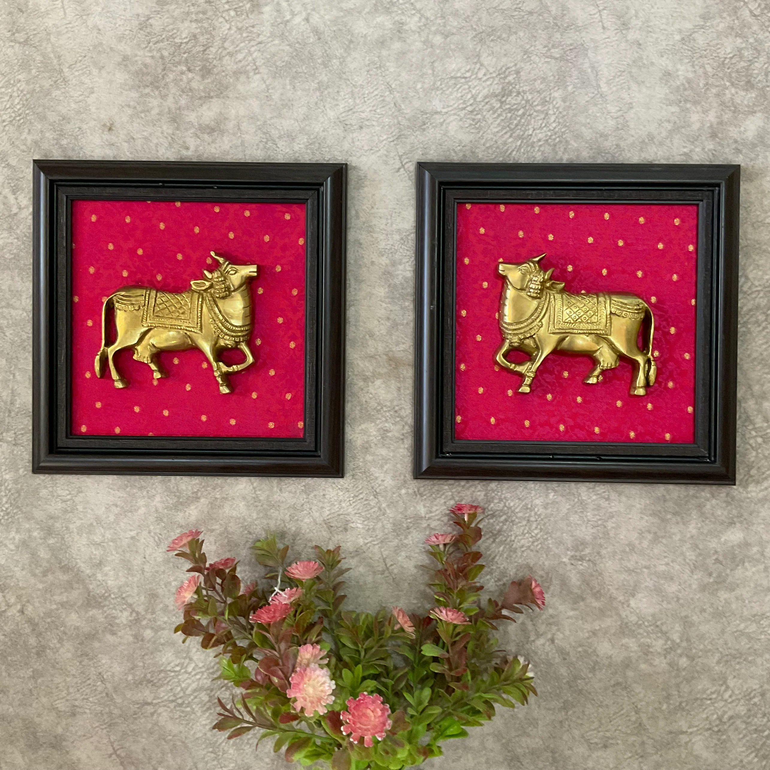 Pichwai Cow Brass Wall Decor (Set of 2) - Traditional Wall Hanging
