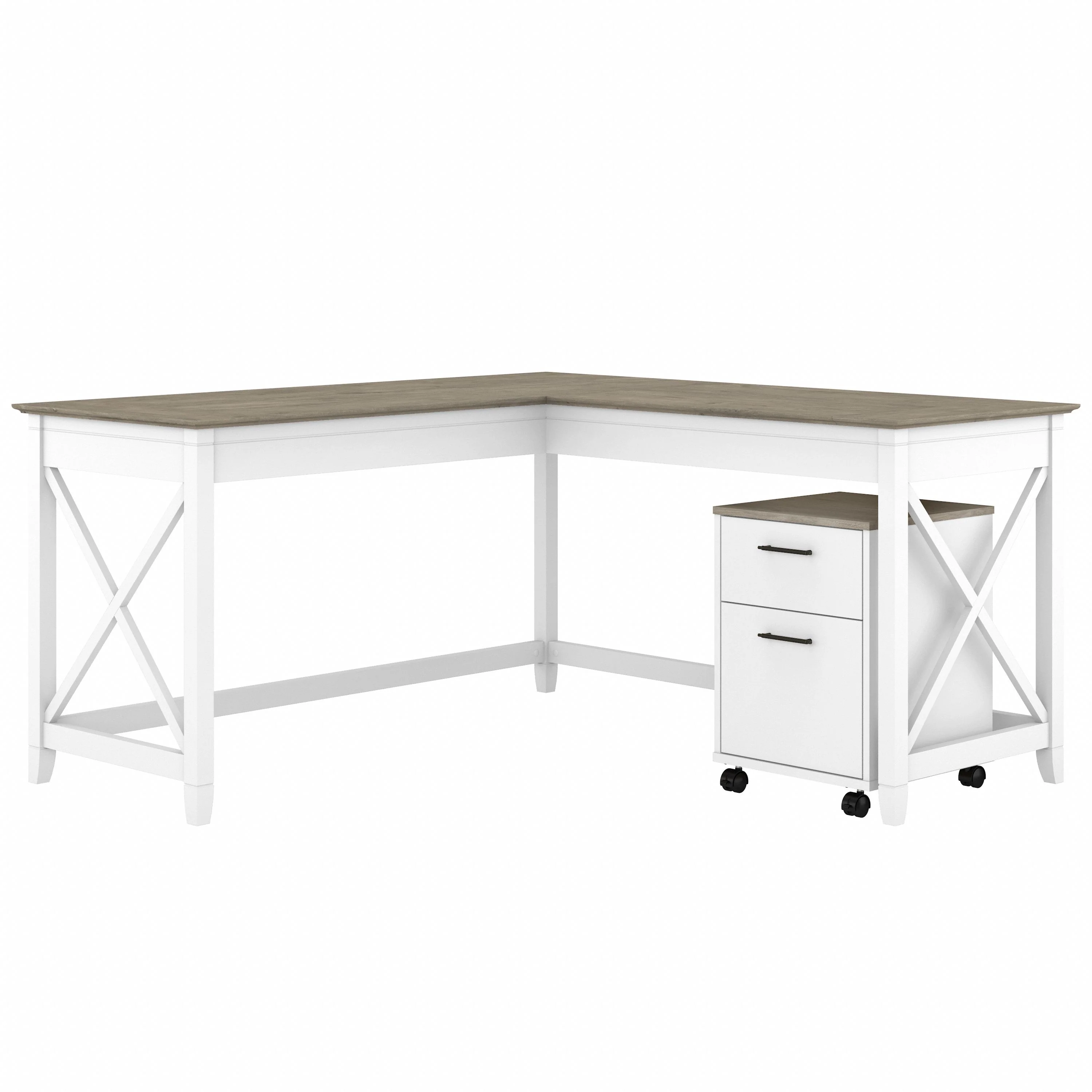 Key West 60W L Shaped Desk with 2 Drawer Mobile File Cabinet