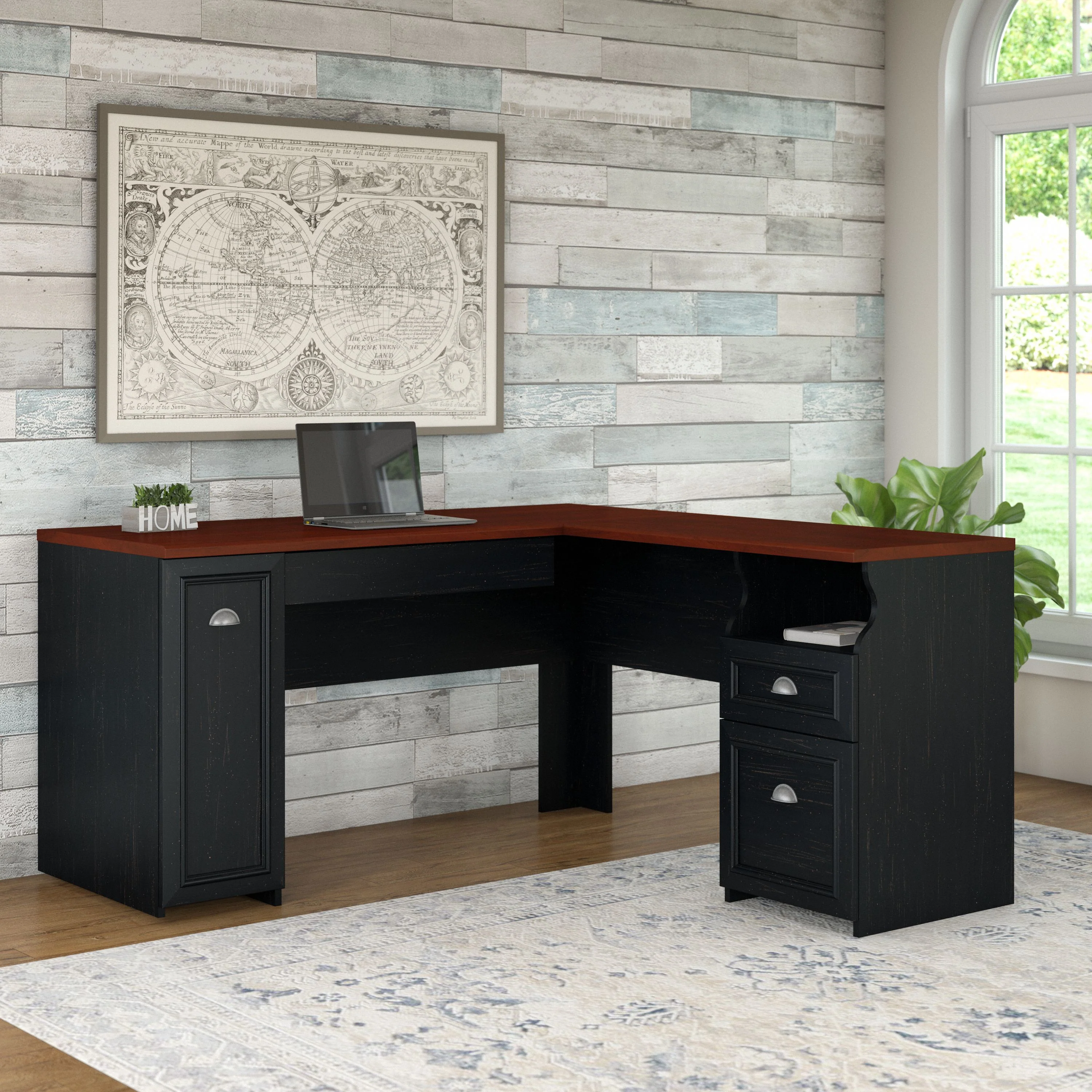 Fairview 60W L Shaped Desk with Drawers and Storage Cabinet
