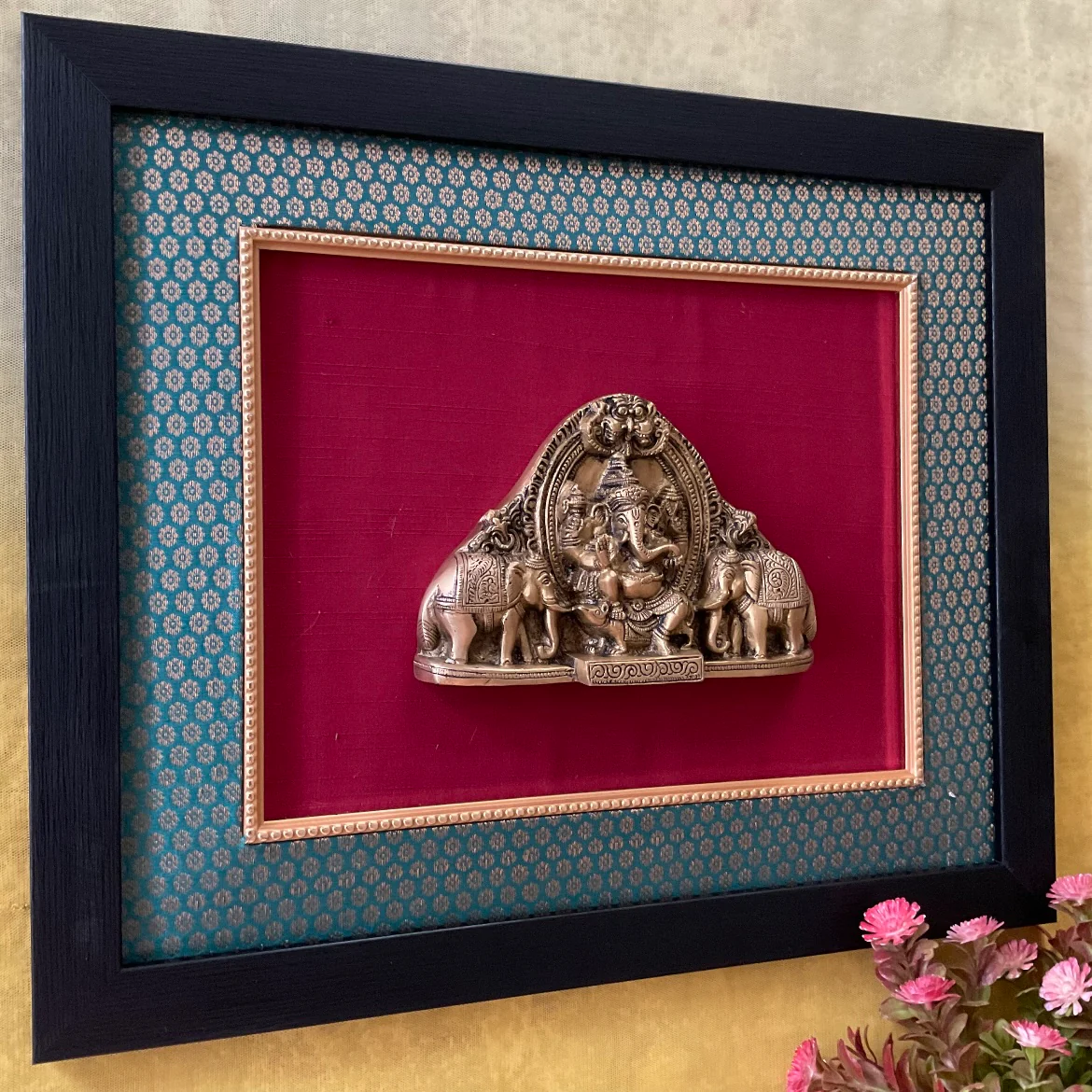 Brass Ganesha With Elephant Divine Wall Hanging