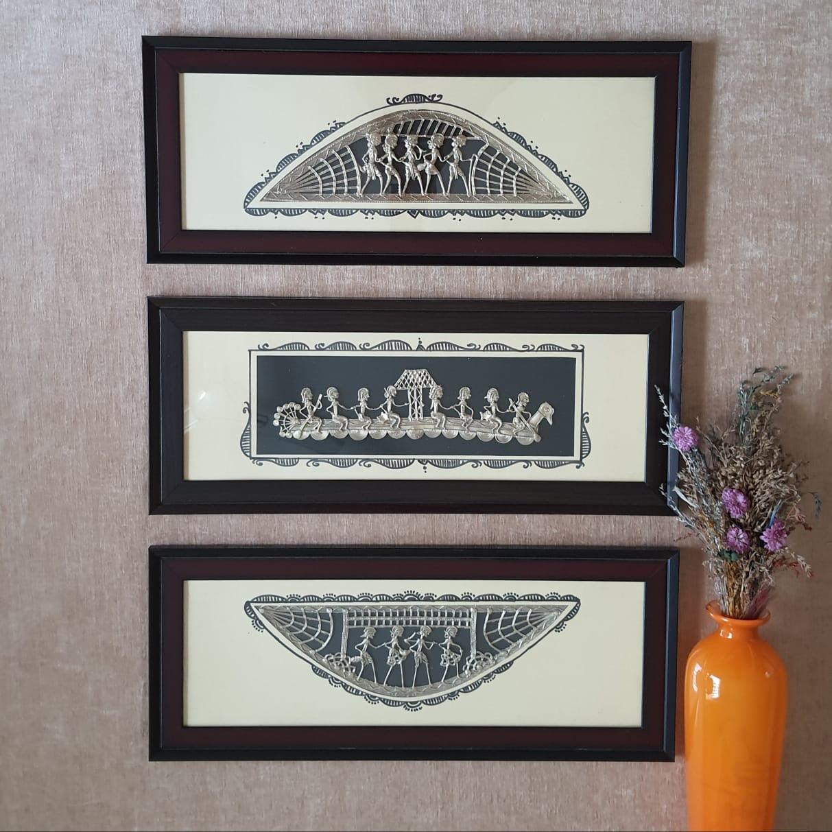 Dhokra Warli Wall Hanging (set of 3) - Wall Decor - Home Decor