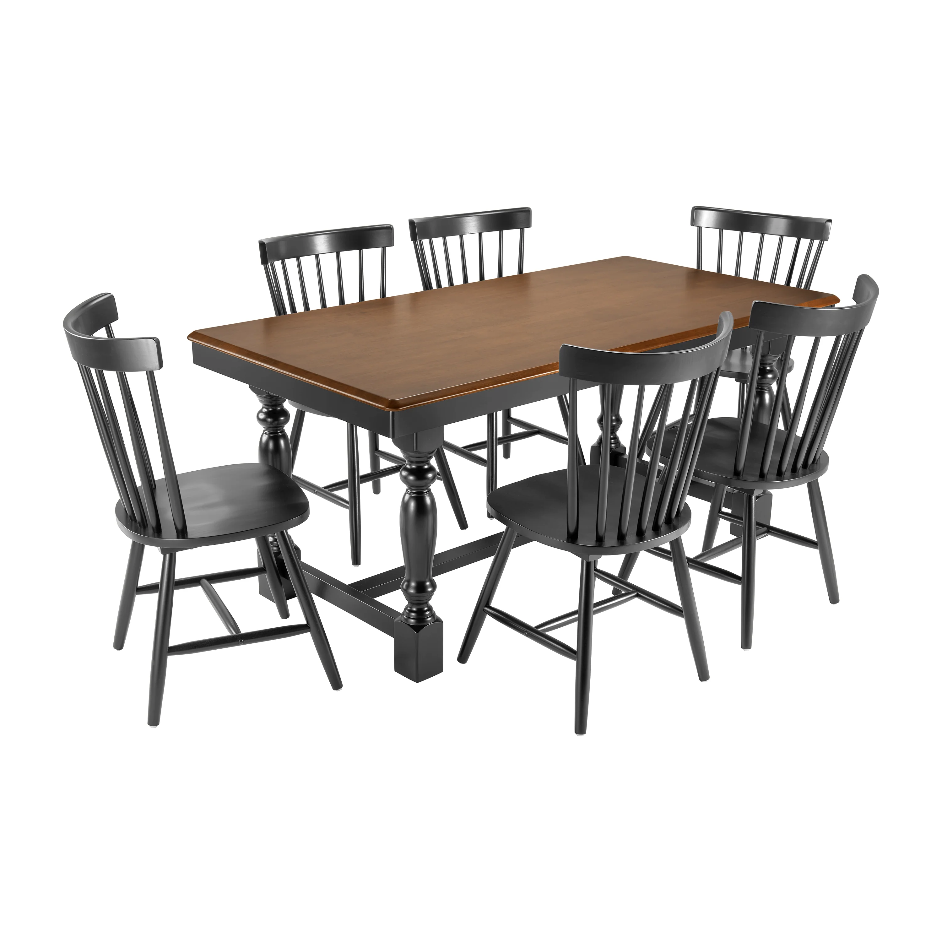 Sterling 67W Squire Trestle Dining Table with 6 High Back Spindle Dining Chairs