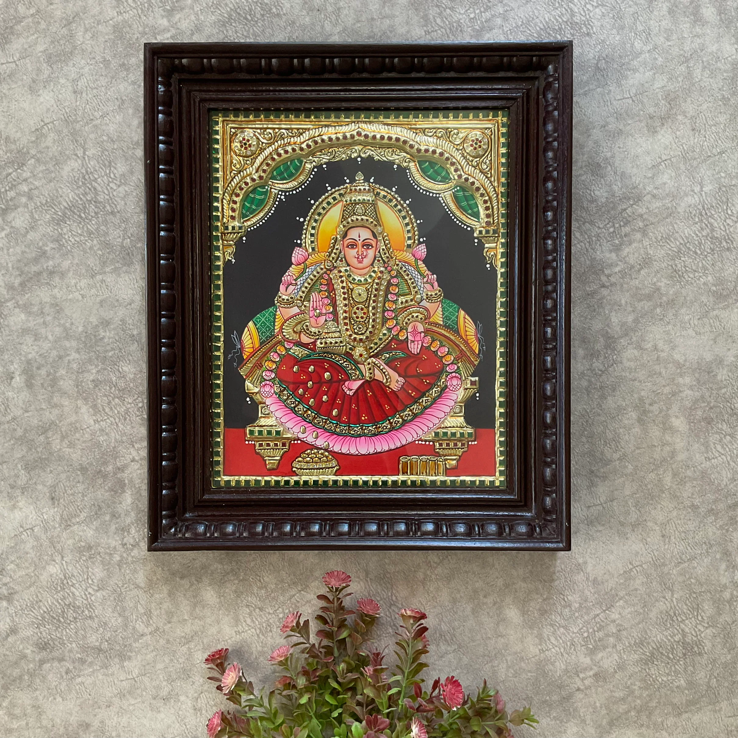Goddess Laxmi 3D Tanjore Painting - Traditional Wall Art