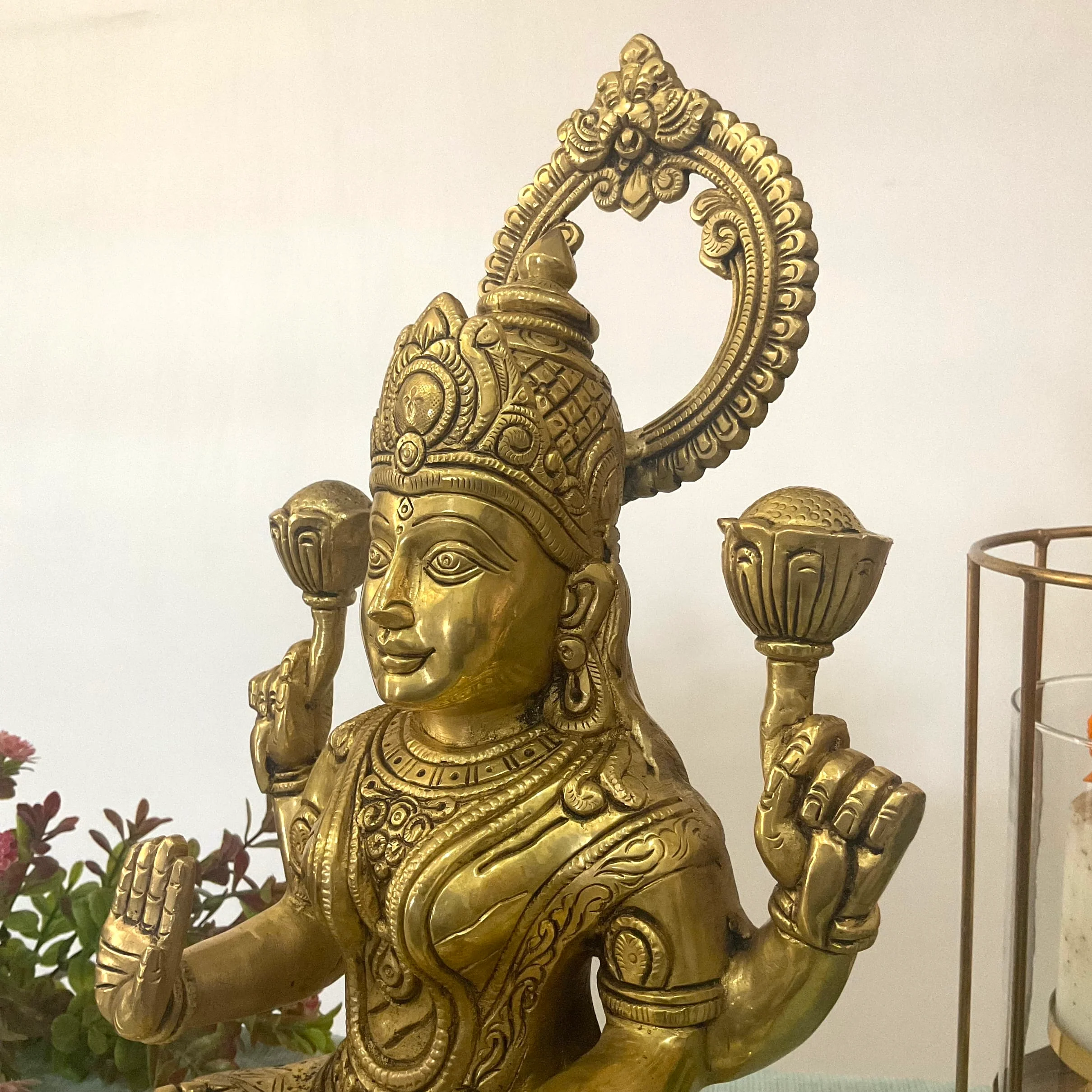 14 Inch Goddess Lakshmi Brass Idol - Goddess of Fortune, Wealth, Prosperity - Pooja Statue