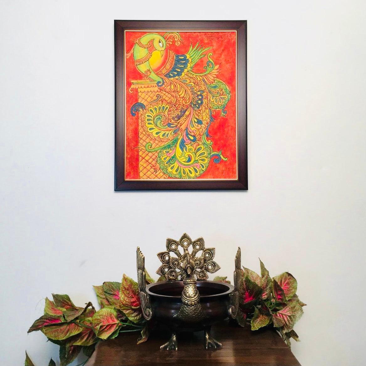 Peacock Kerala Mural - Handpainted Wall Decor