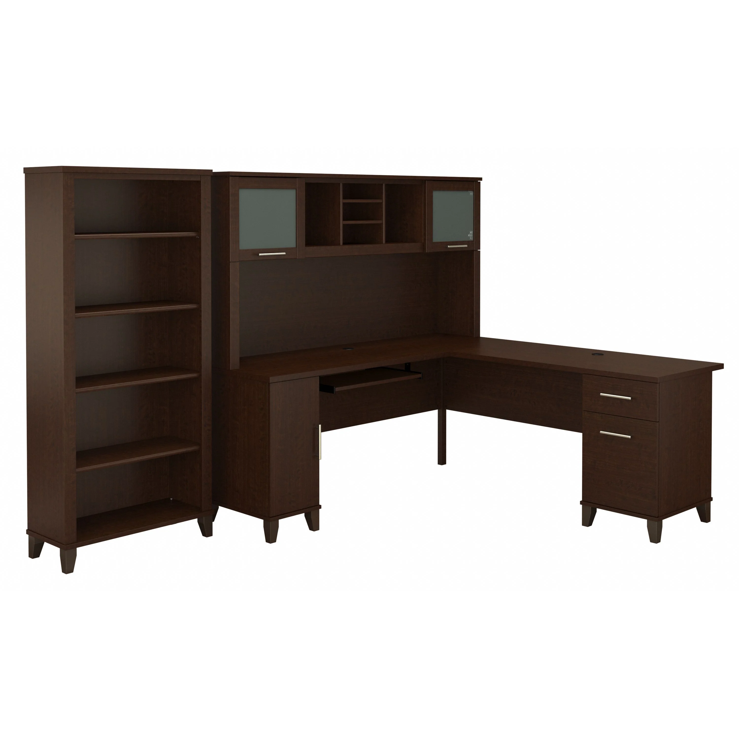 Somerset 72W L Shaped Desk with Hutch and 5 Shelf Bookcase