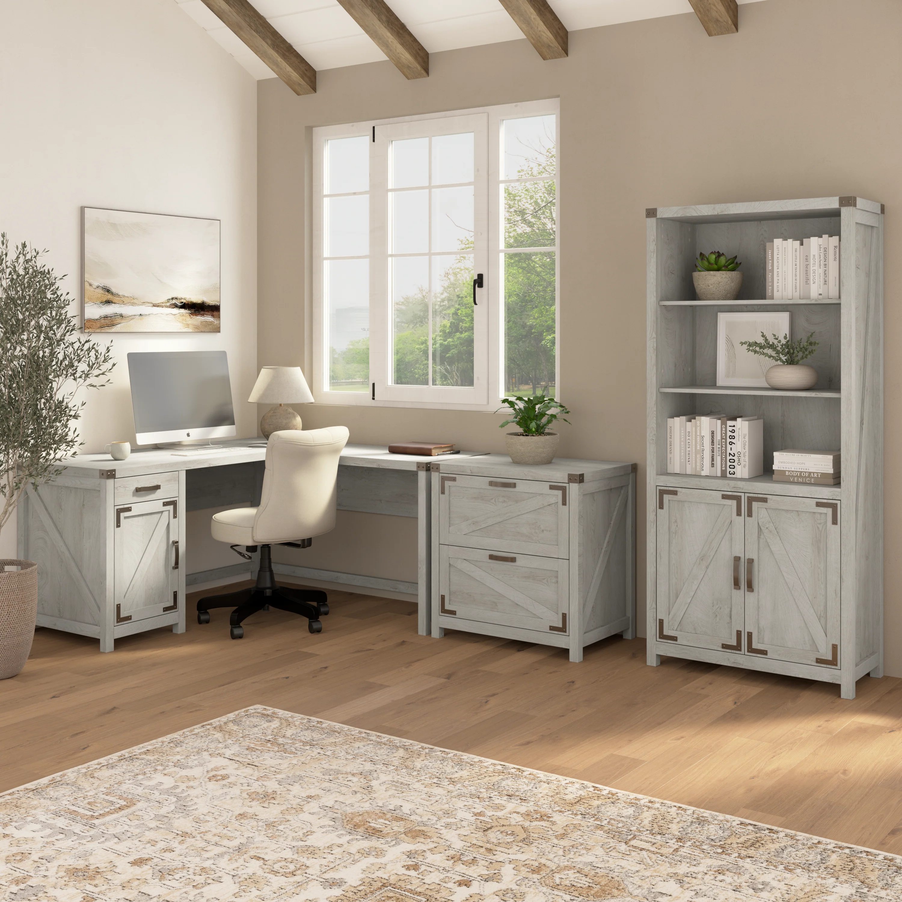 Knoxville 60W L Shaped Desk with Drawer and Storage Cabinet