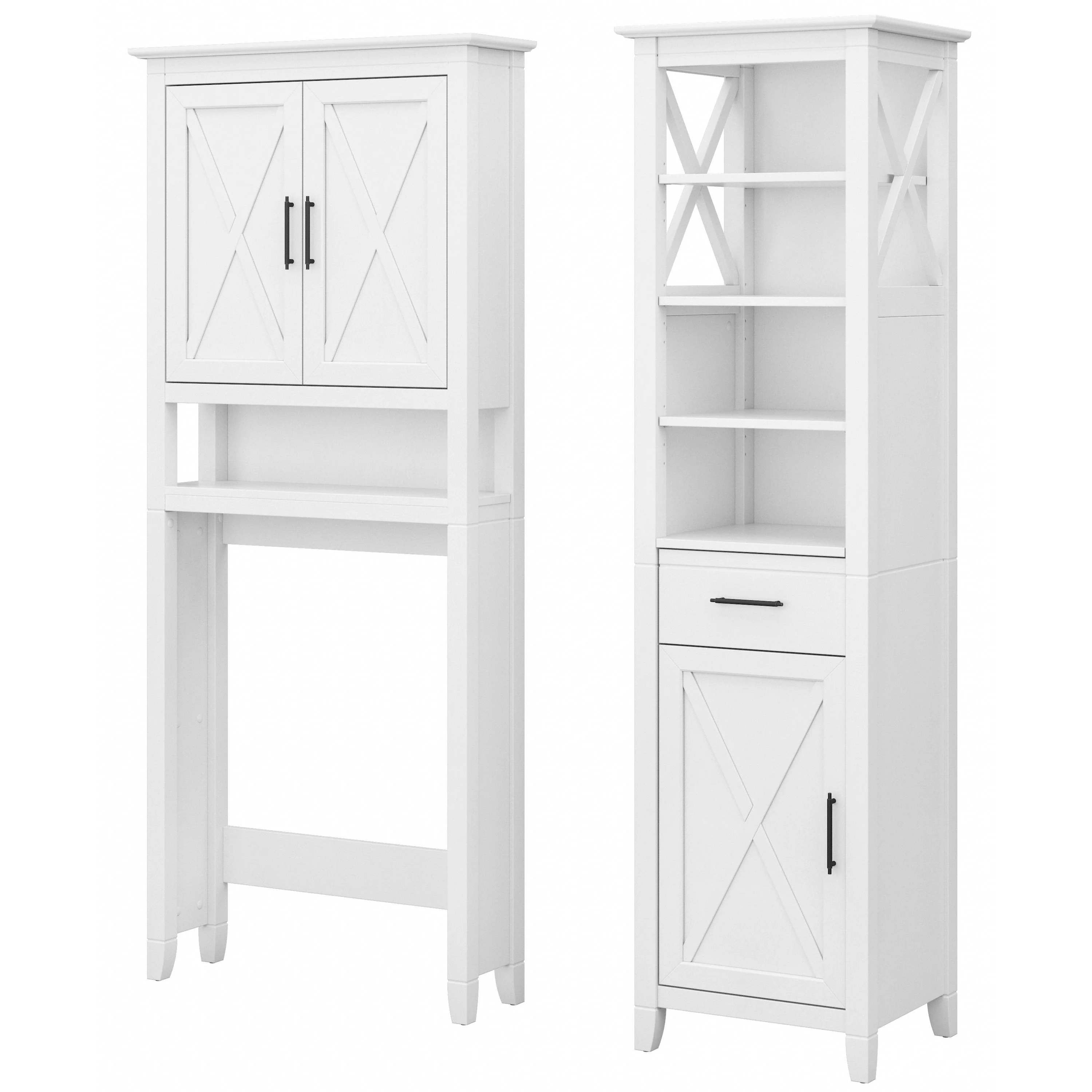 Key West Tall Linen Cabinet and Over The Toilet Storage Cabinet