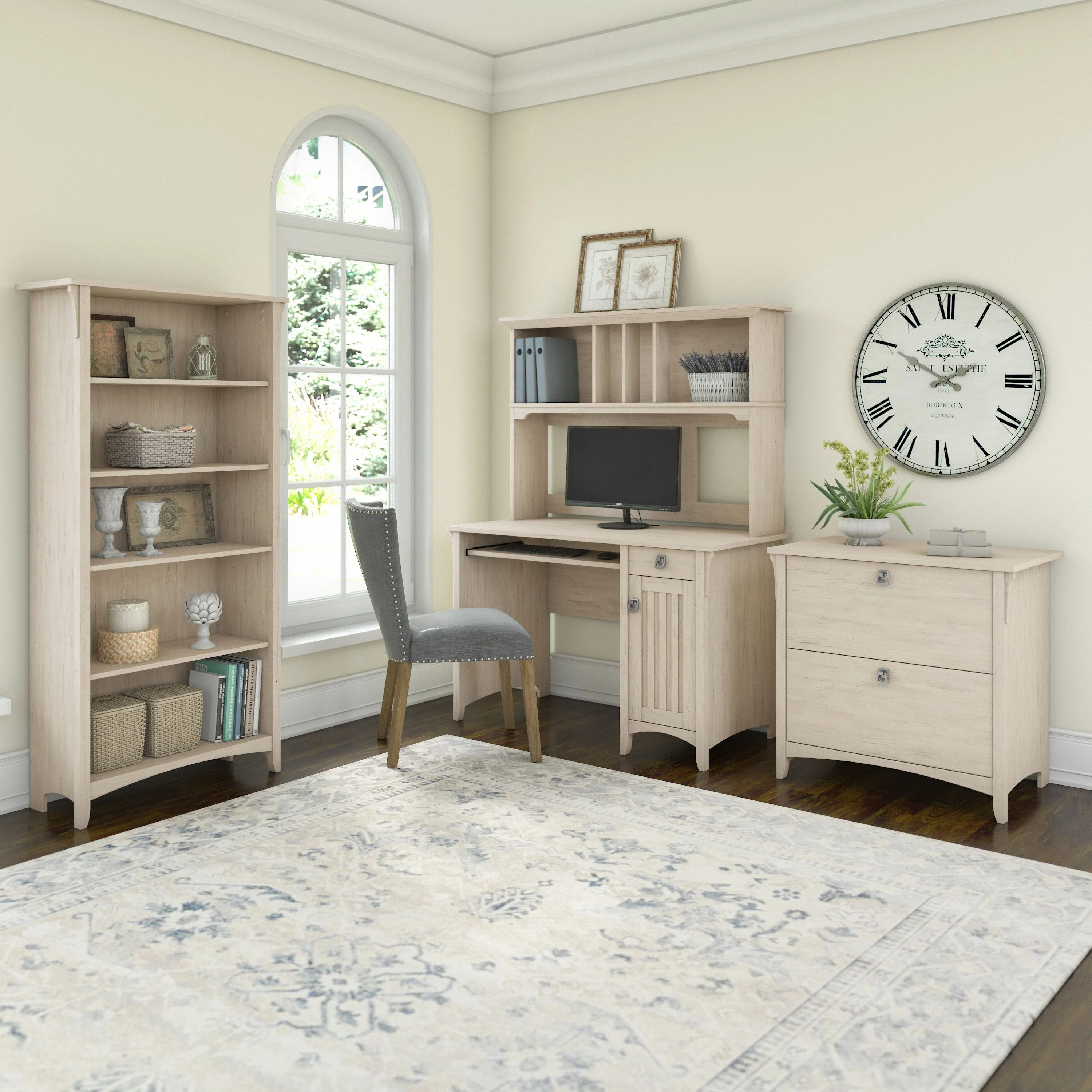 Salinas Mission Desk with Hutch, Lateral File Cabinet and 5 Shelf Bookcase