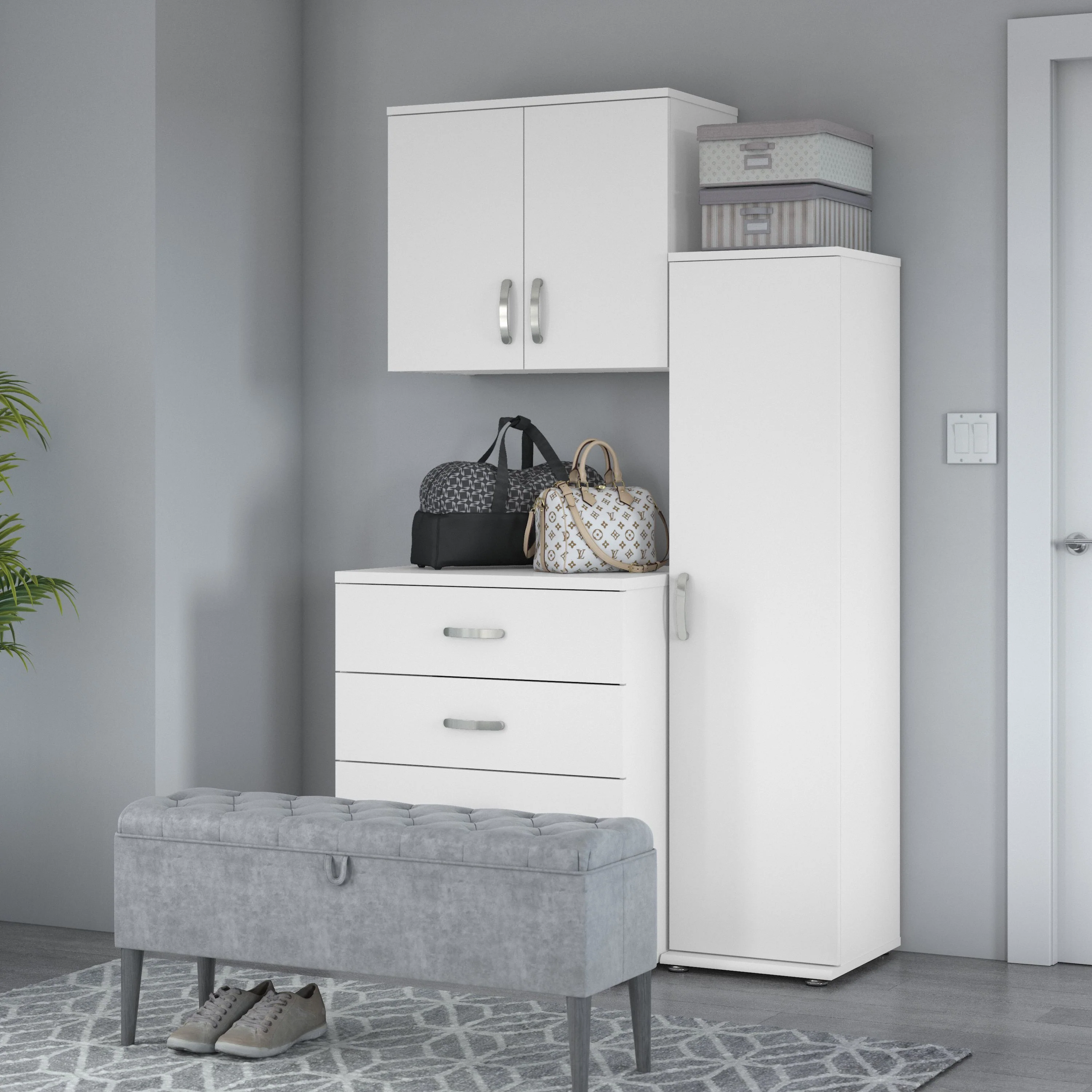 Universal 3 Piece Modular Closet Storage Set with Floor and Wall Cabinets