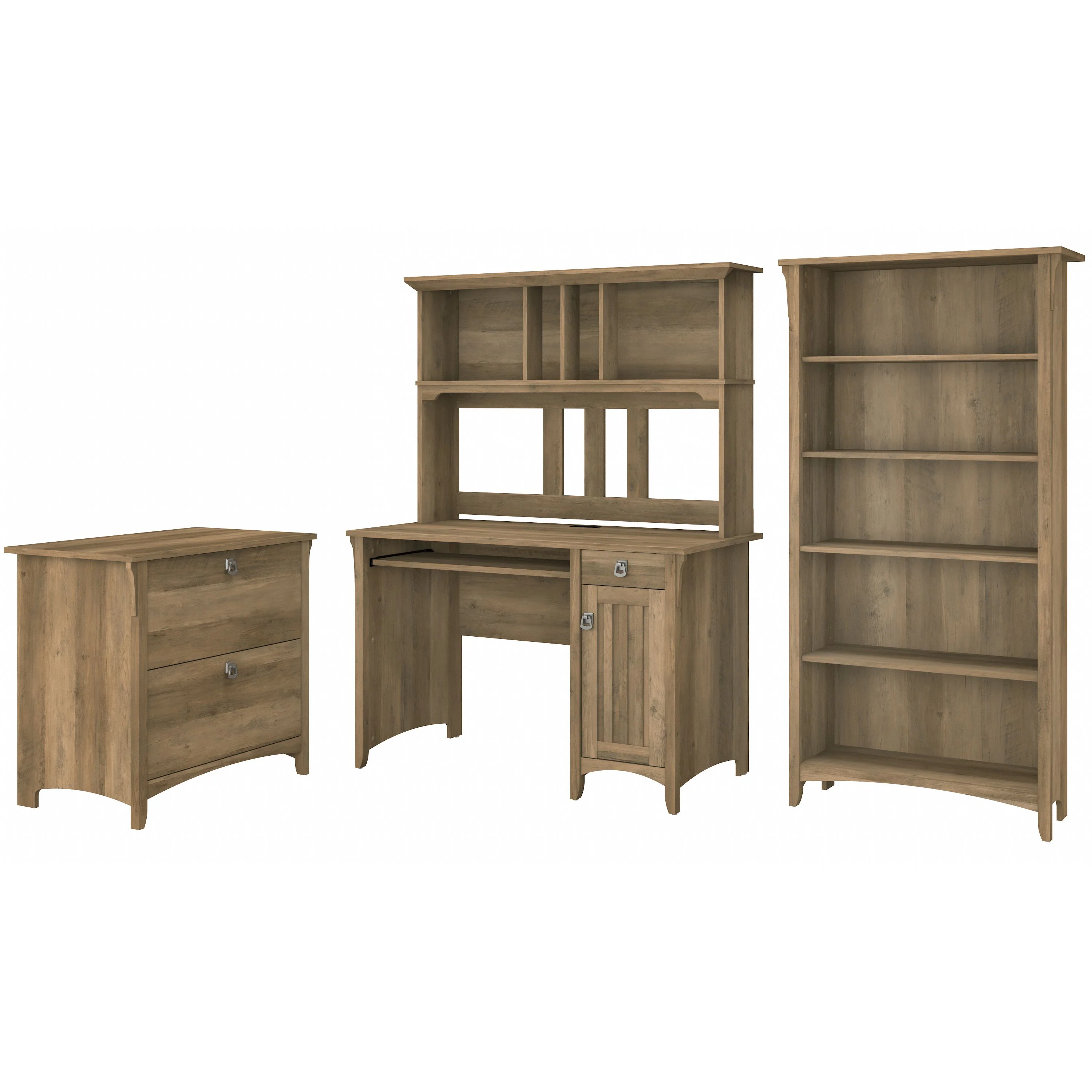 Salinas Mission Desk with Hutch, Lateral File Cabinet and 5 Shelf Bookcase