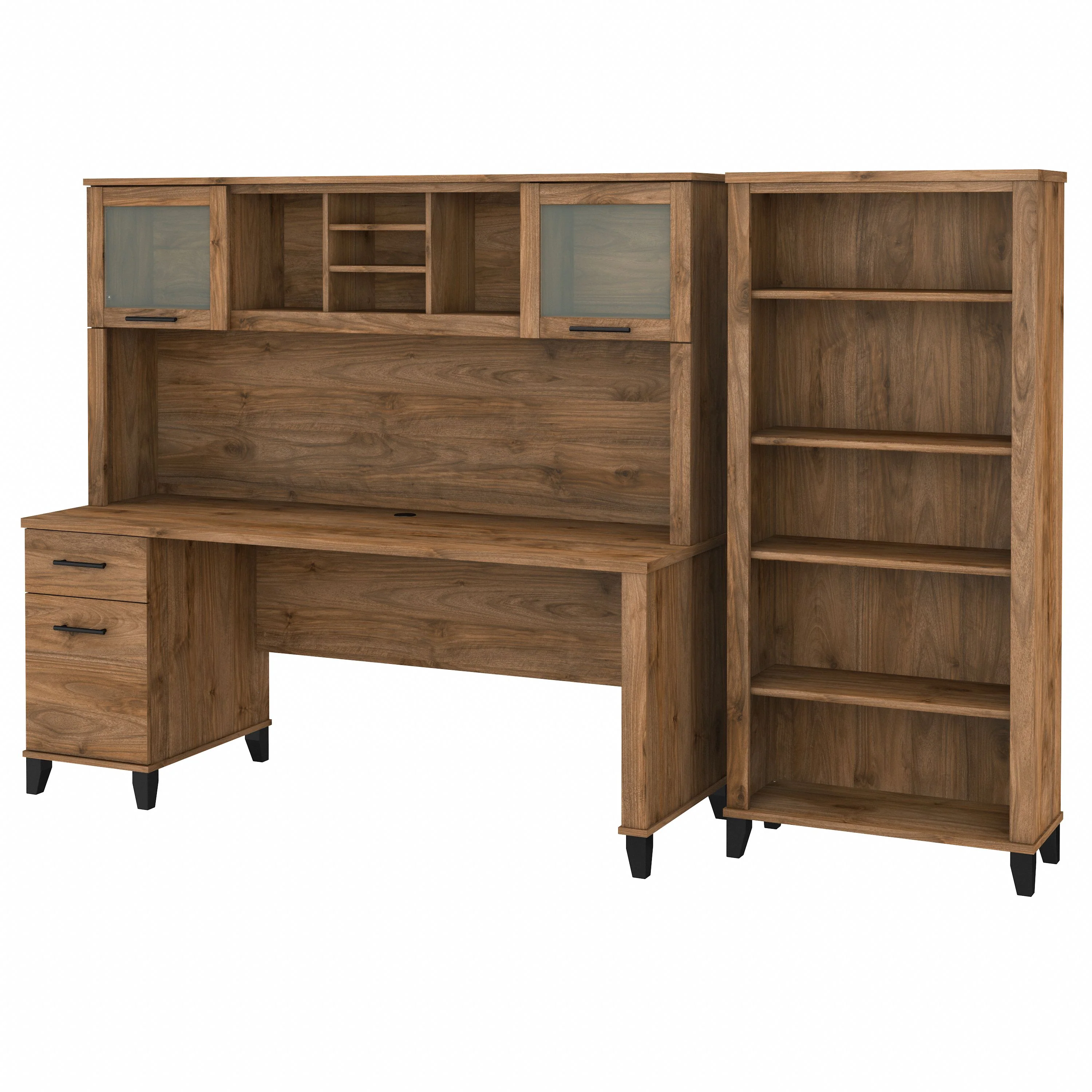 Somerset 72W Office Desk with Hutch and 5 Shelf Bookcase