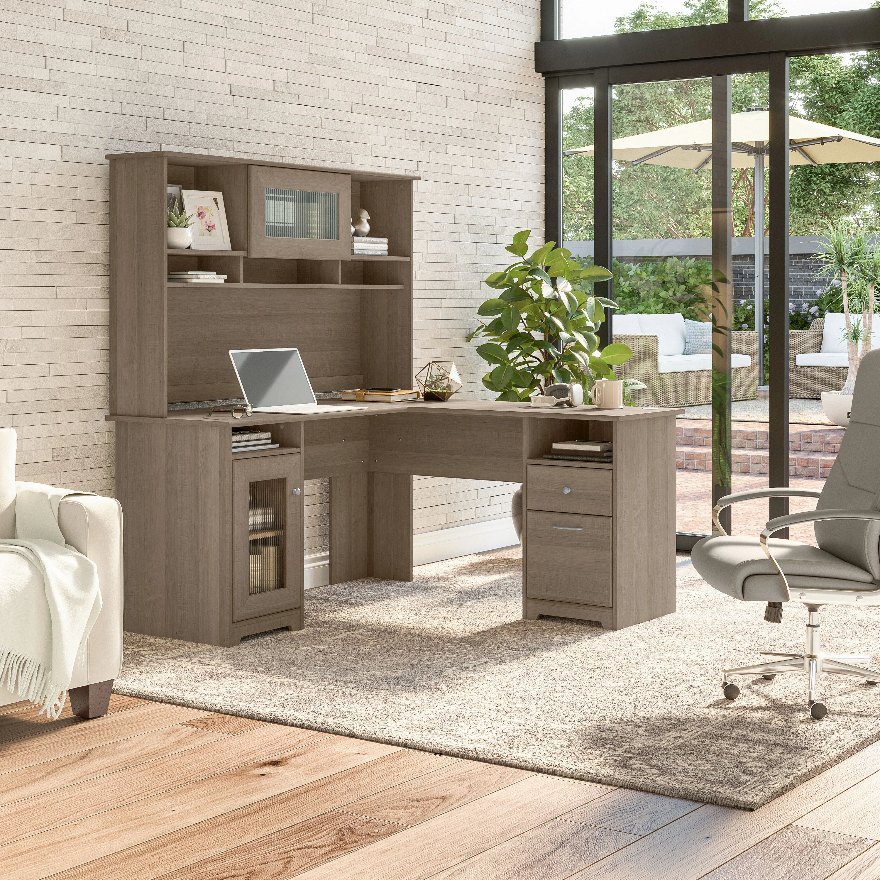 Cabot 60W L Shaped Computer Desk with Hutch and Storage
